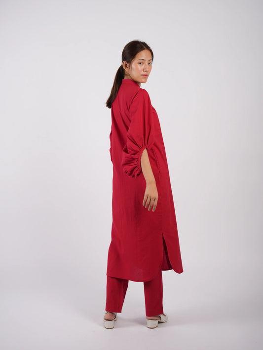 Marron Red Cotton Co-ord Set