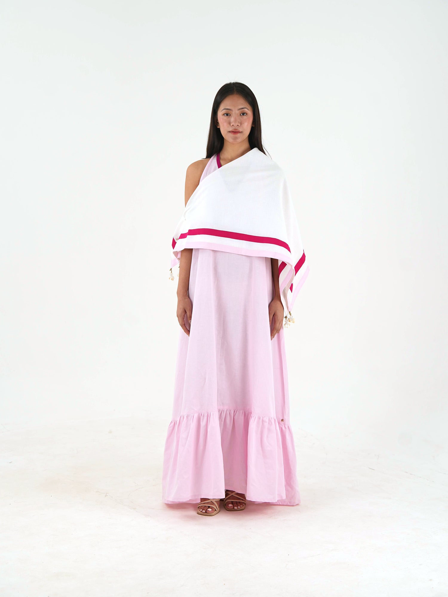 Sleeveless Halter Dress - Pastel Pink Linen