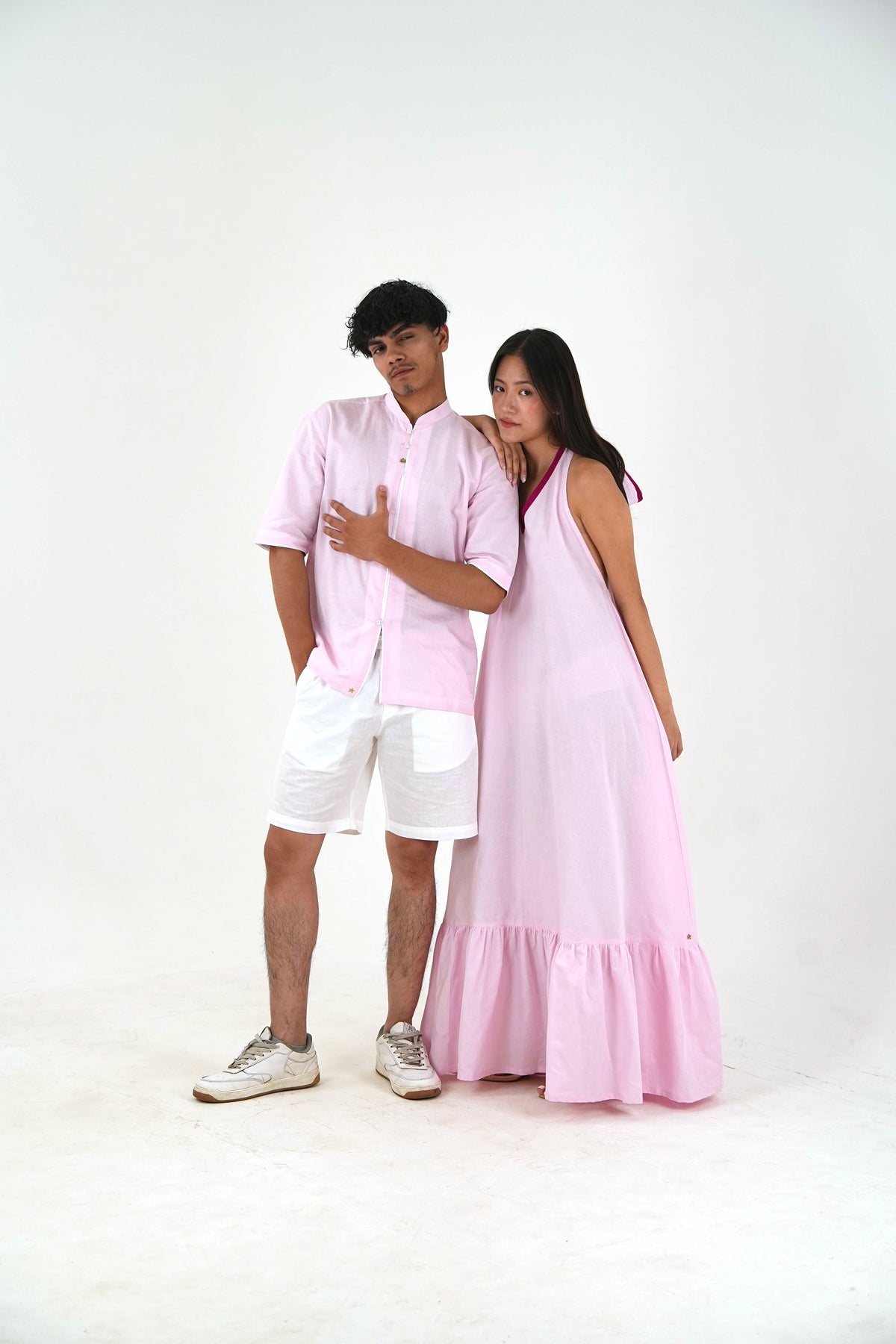 Sleeveless Halter Dress - Pastel Pink Linen