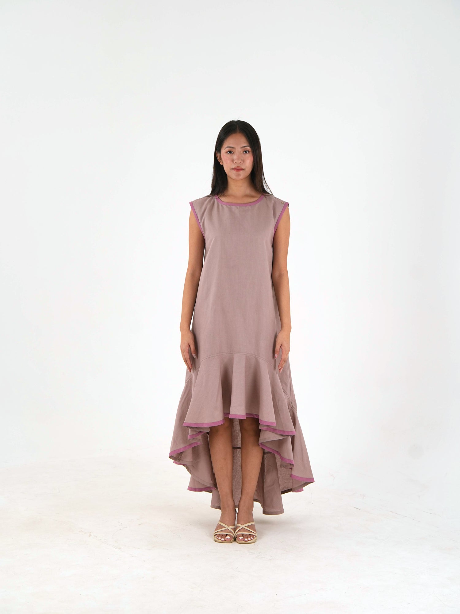 Sleeveless High Low Dress - Mauve Linen