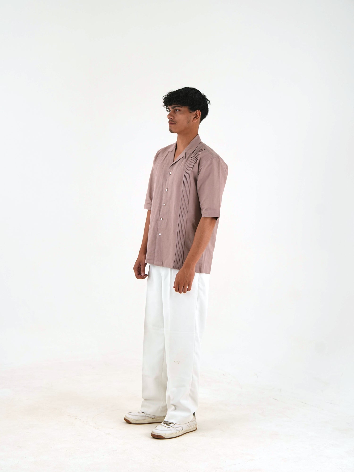 Pintuck Front Oversized Casual Shirt - Dusty Pink