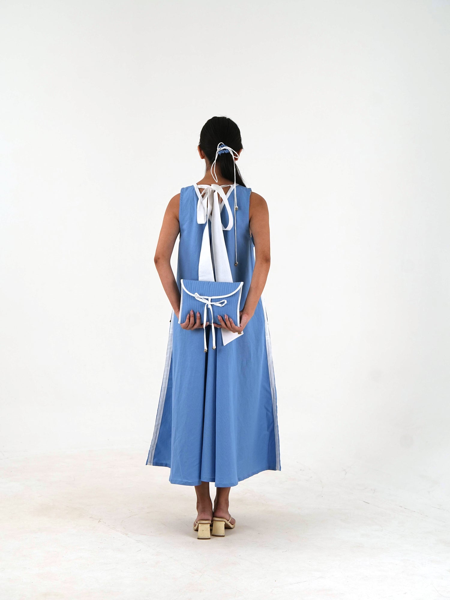 Sleeveless Flared Dress - Pastel Blue Linen