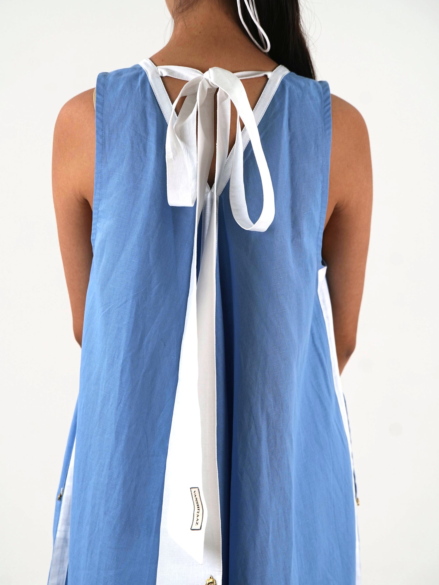 Sleeveless Flared Dress - Pastel Blue Linen