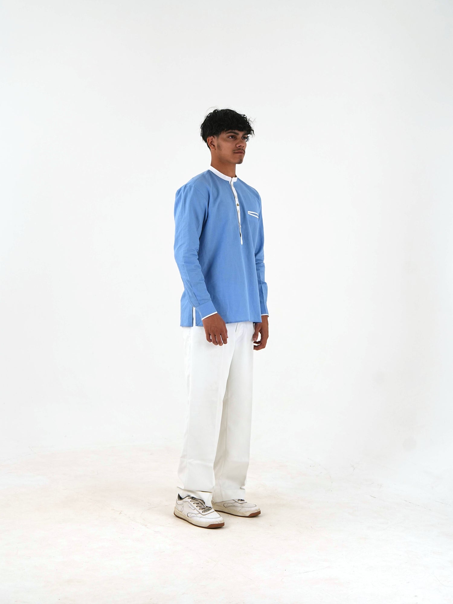 Linen Short Kurta - Sky Blue