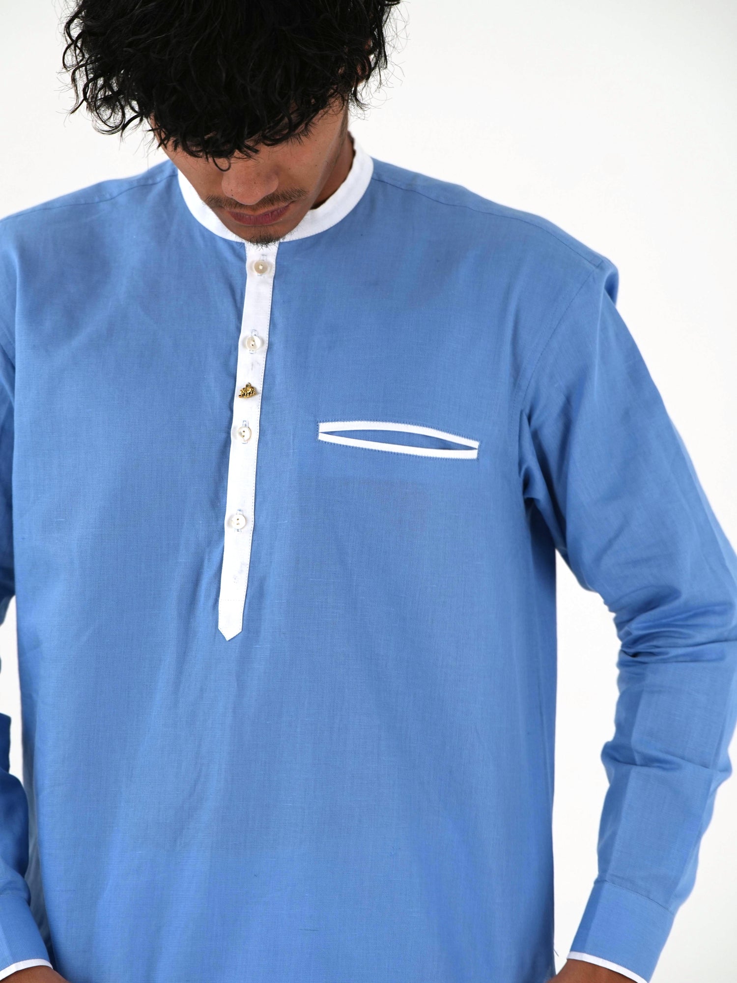 Linen Short Kurta - Sky Blue