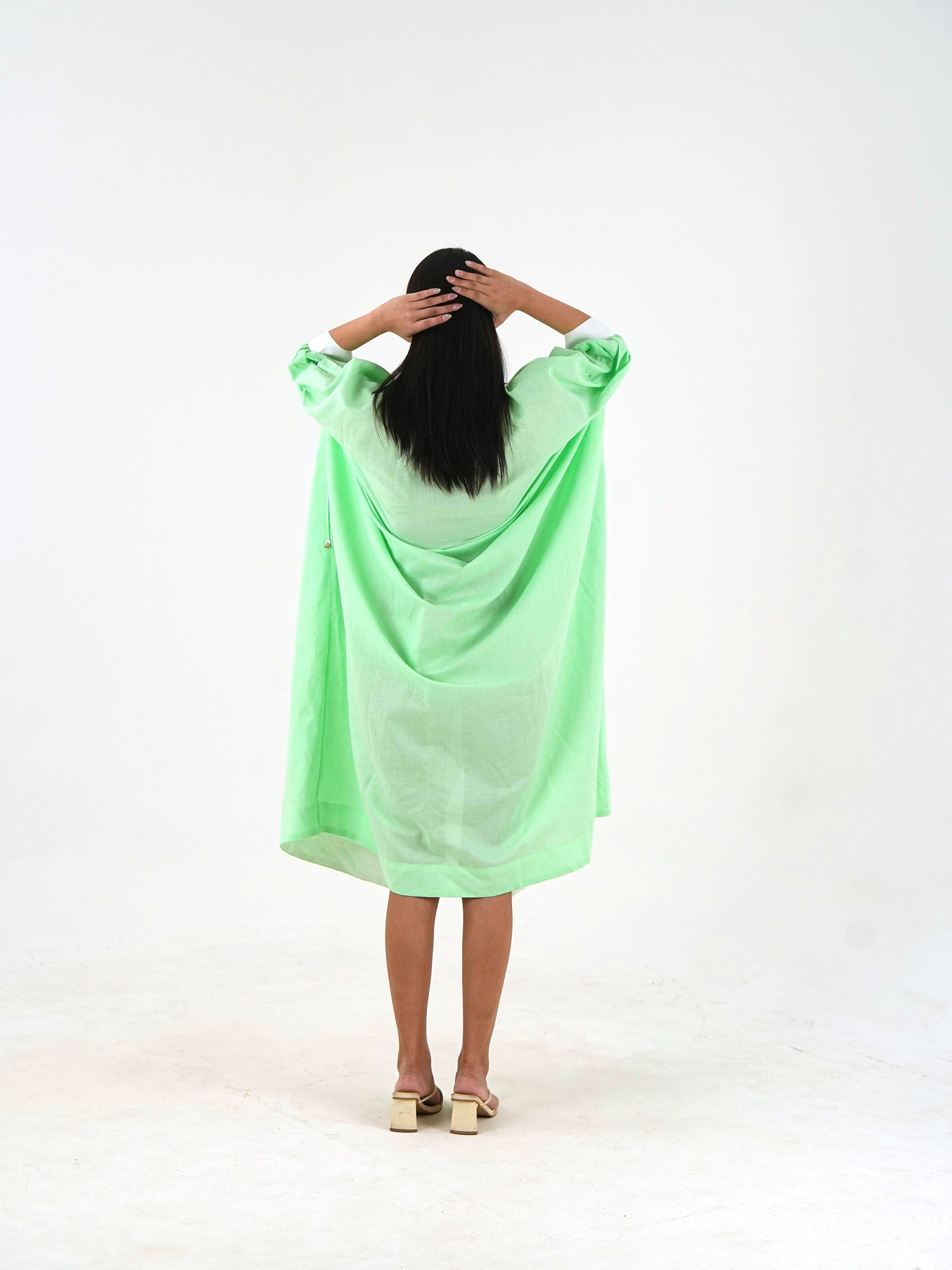 Cuff Sleeve Kaftan Dress - Mint Green Linen