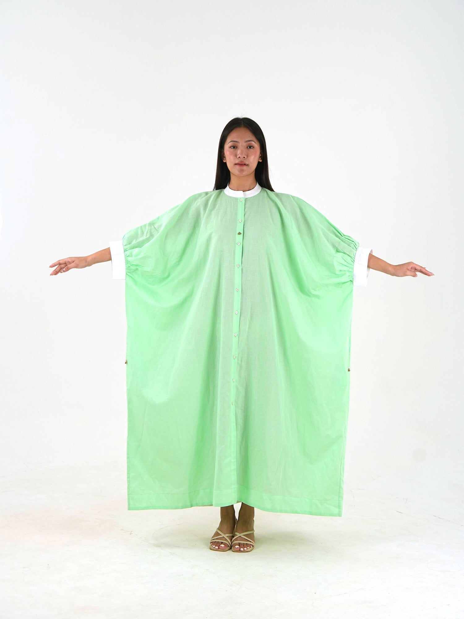 Cuff Sleeve Kaftan Dress - Mint Green Linen