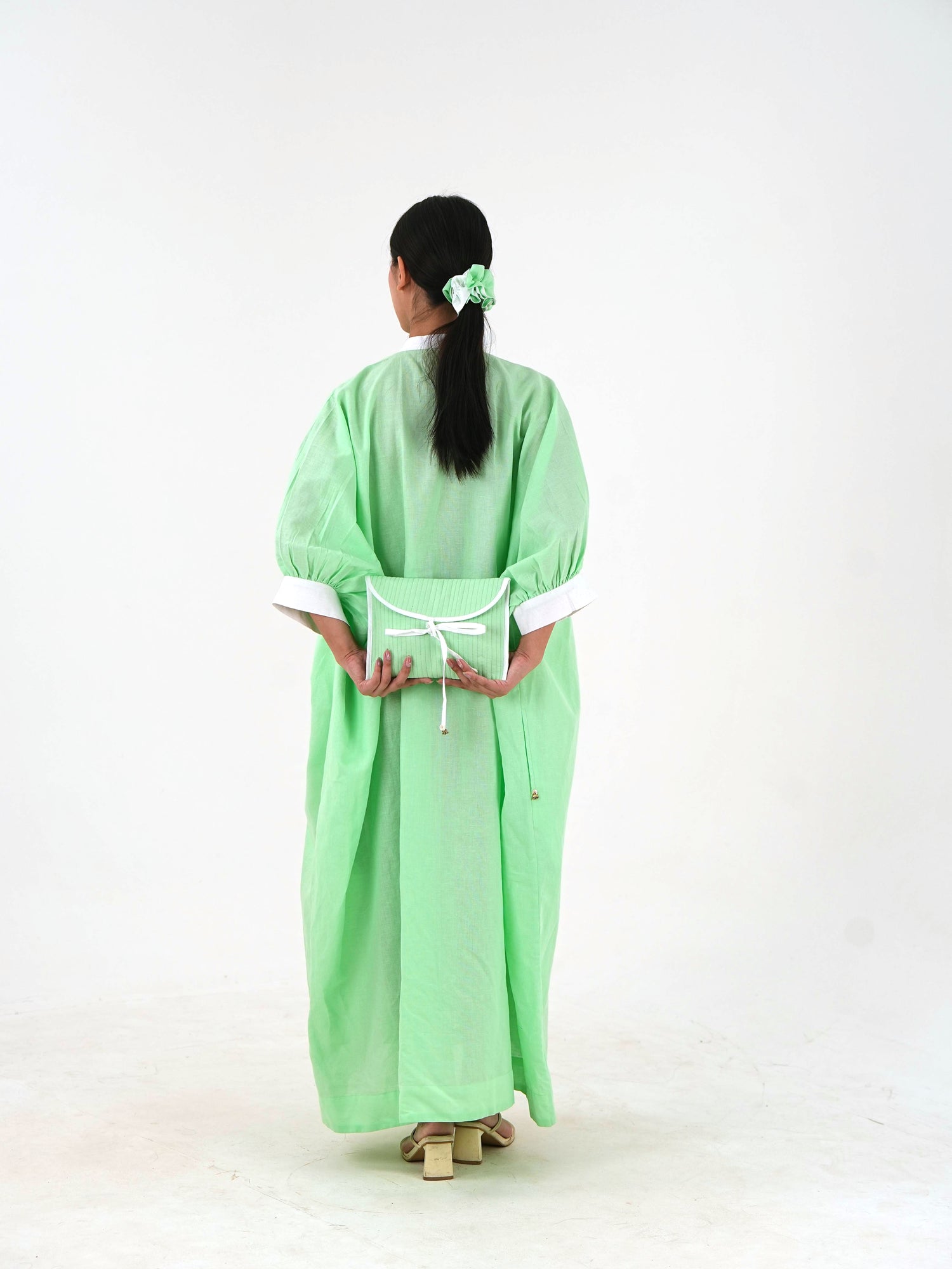 Cuff Sleeve Kaftan Dress - Mint Green Linen