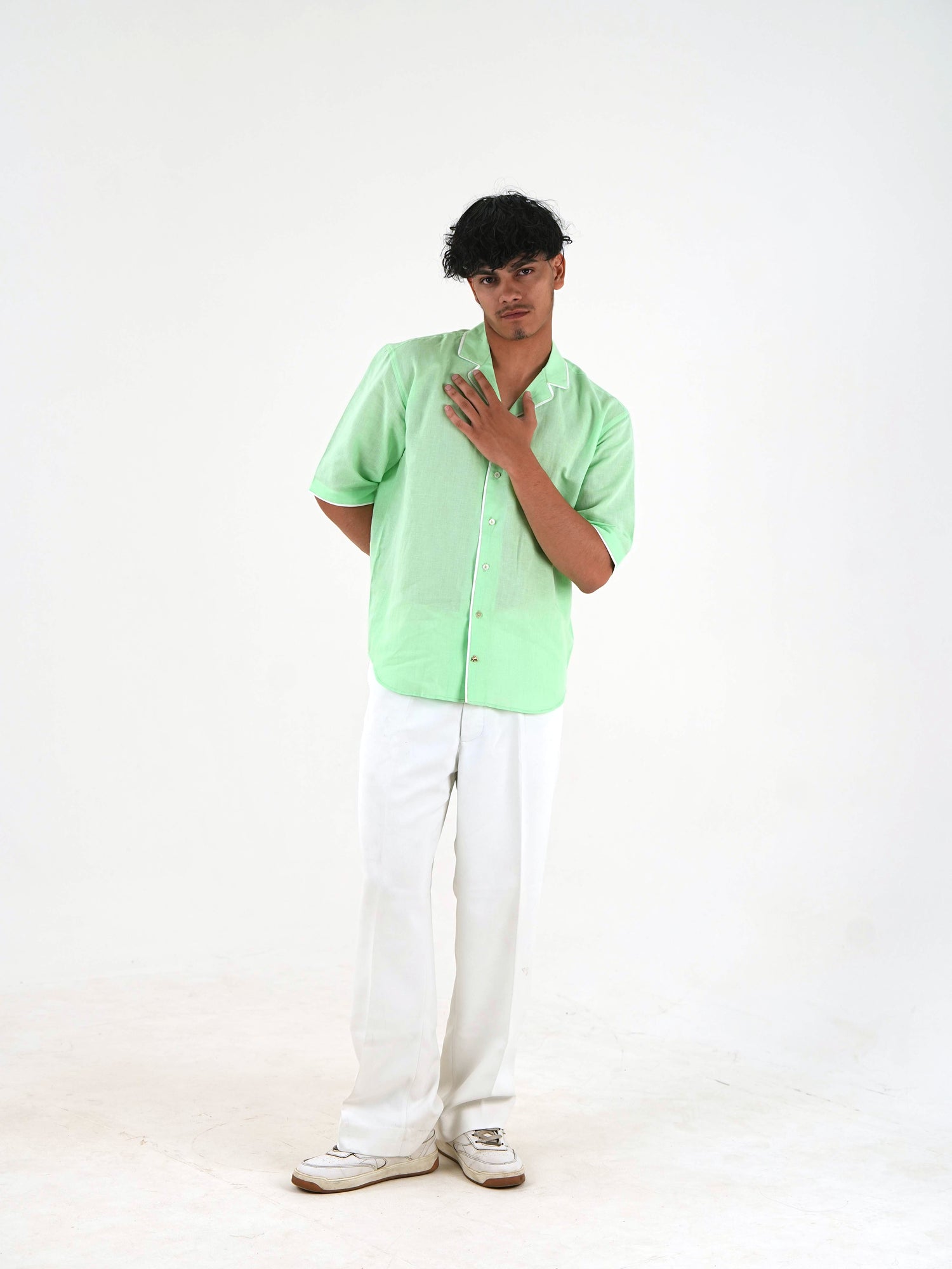 Half Sleeve Cuban Collar Shirt - Mint Green