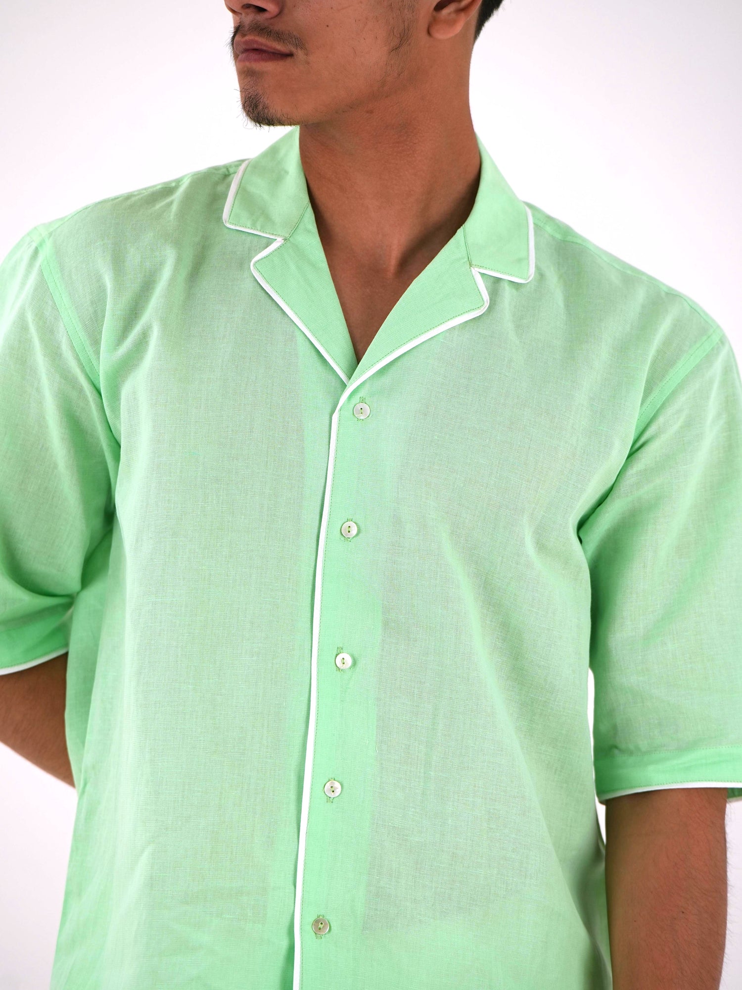 Half Sleeve Cuban Collar Shirt - Mint Green