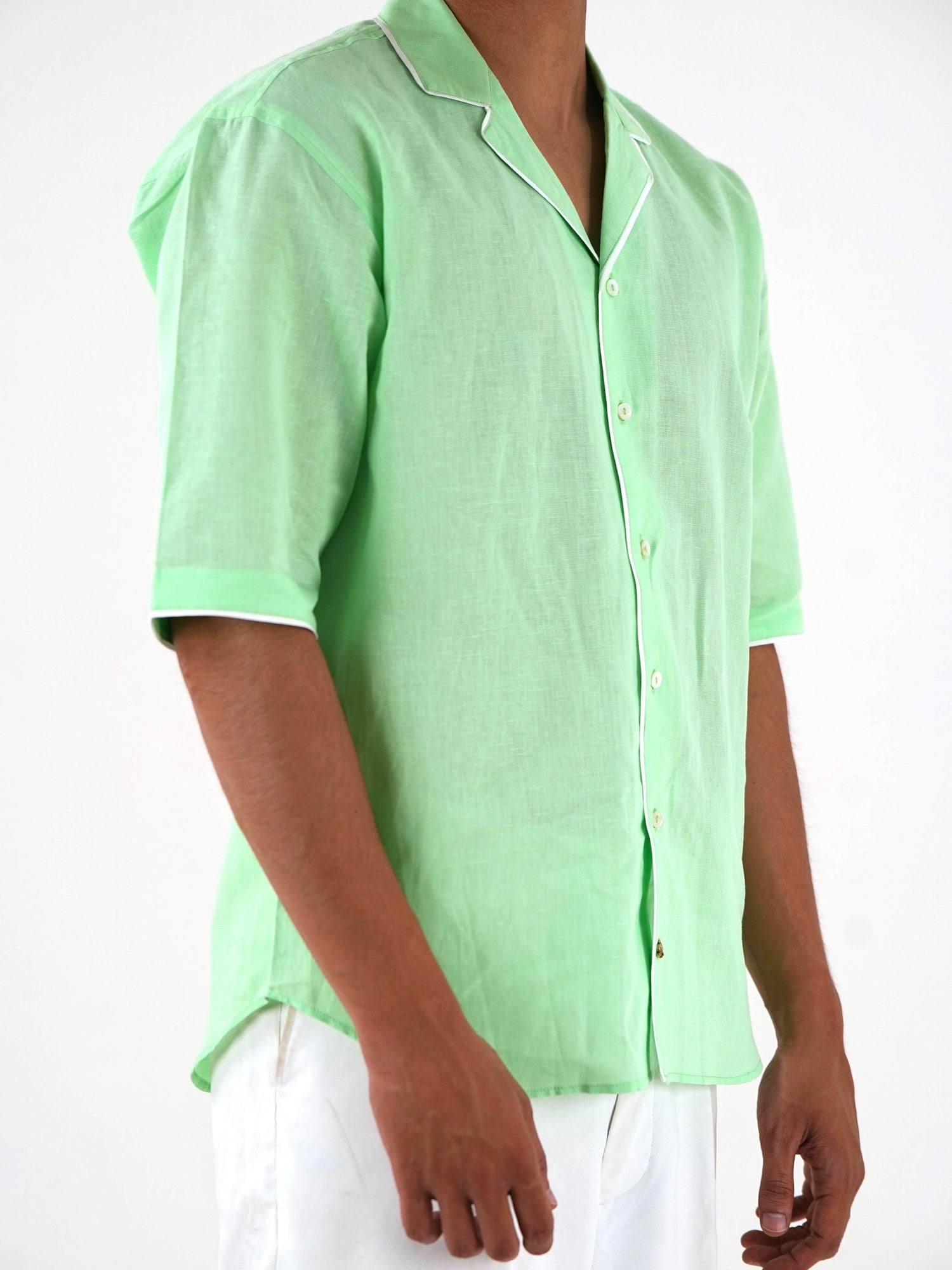 Half Sleeve Cuban Collar Shirt - Mint Green