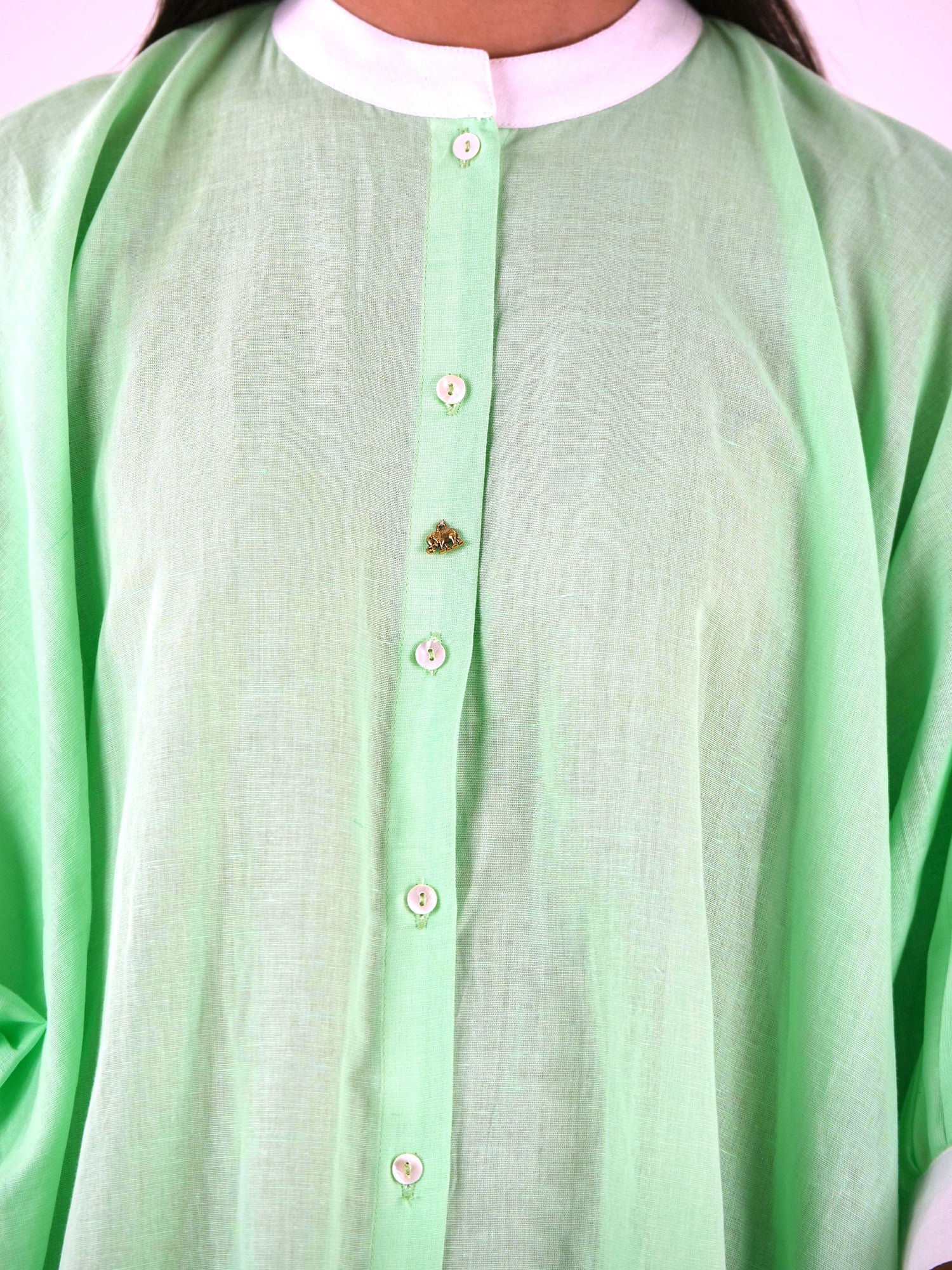 Cuff Sleeve Kaftan Dress - Mint Green Linen