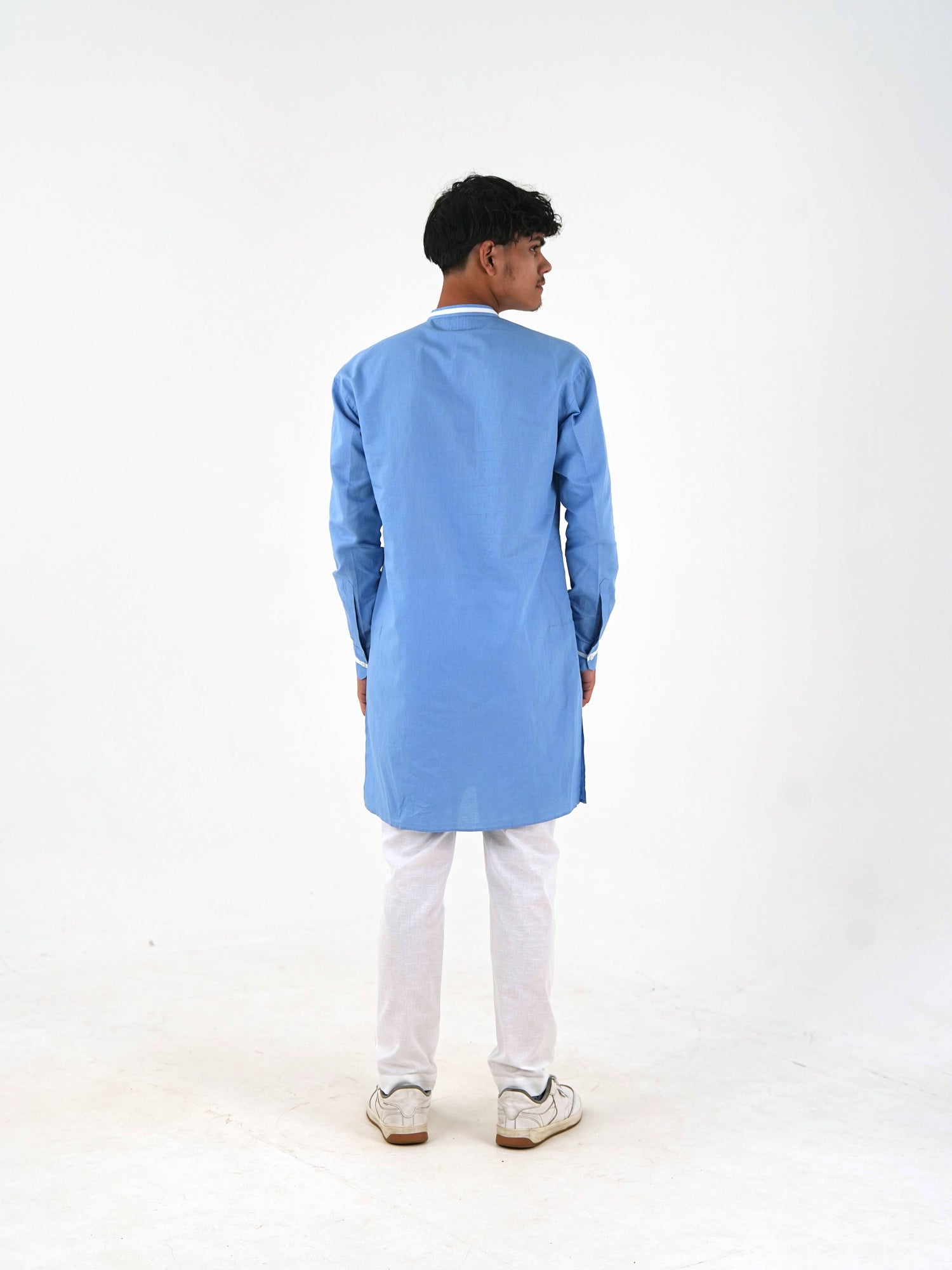 Relaxed Fit Cotton Kurta Pant Set - Sky Blue