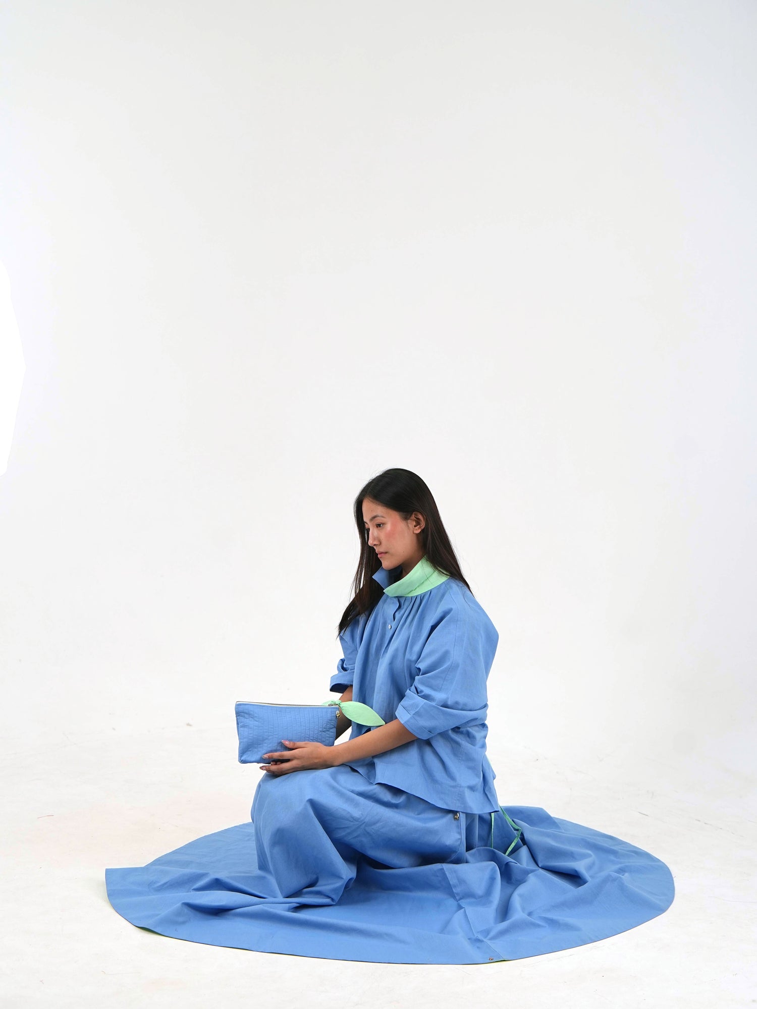 Flared Maxi Skirt - Pastel Blue Linen