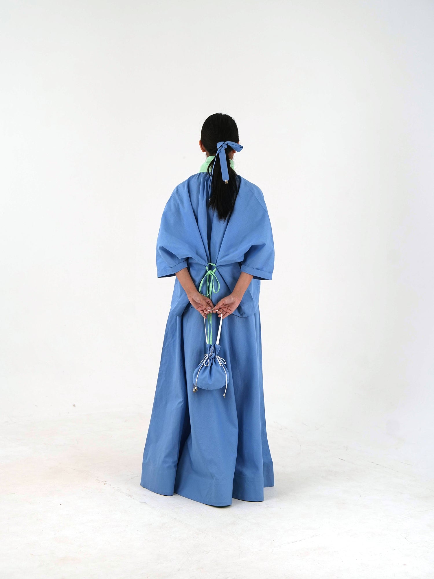 Flared Maxi Skirt - Pastel Blue Linen