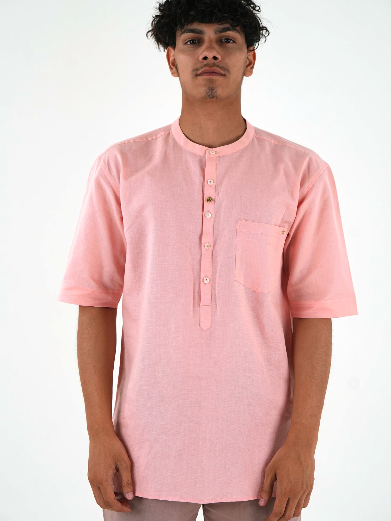 Half Sleeve Casual Kurta Shirt Set - Peach Pink