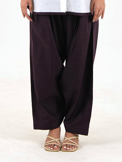 Pleated Wide Leg Pant - Dark Plum Linen