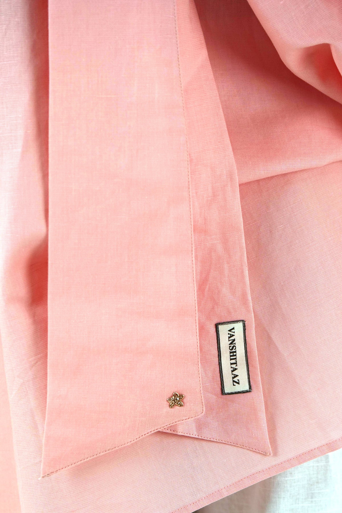 High Neck Oversized Top - Pastel Peach Linen Cotton