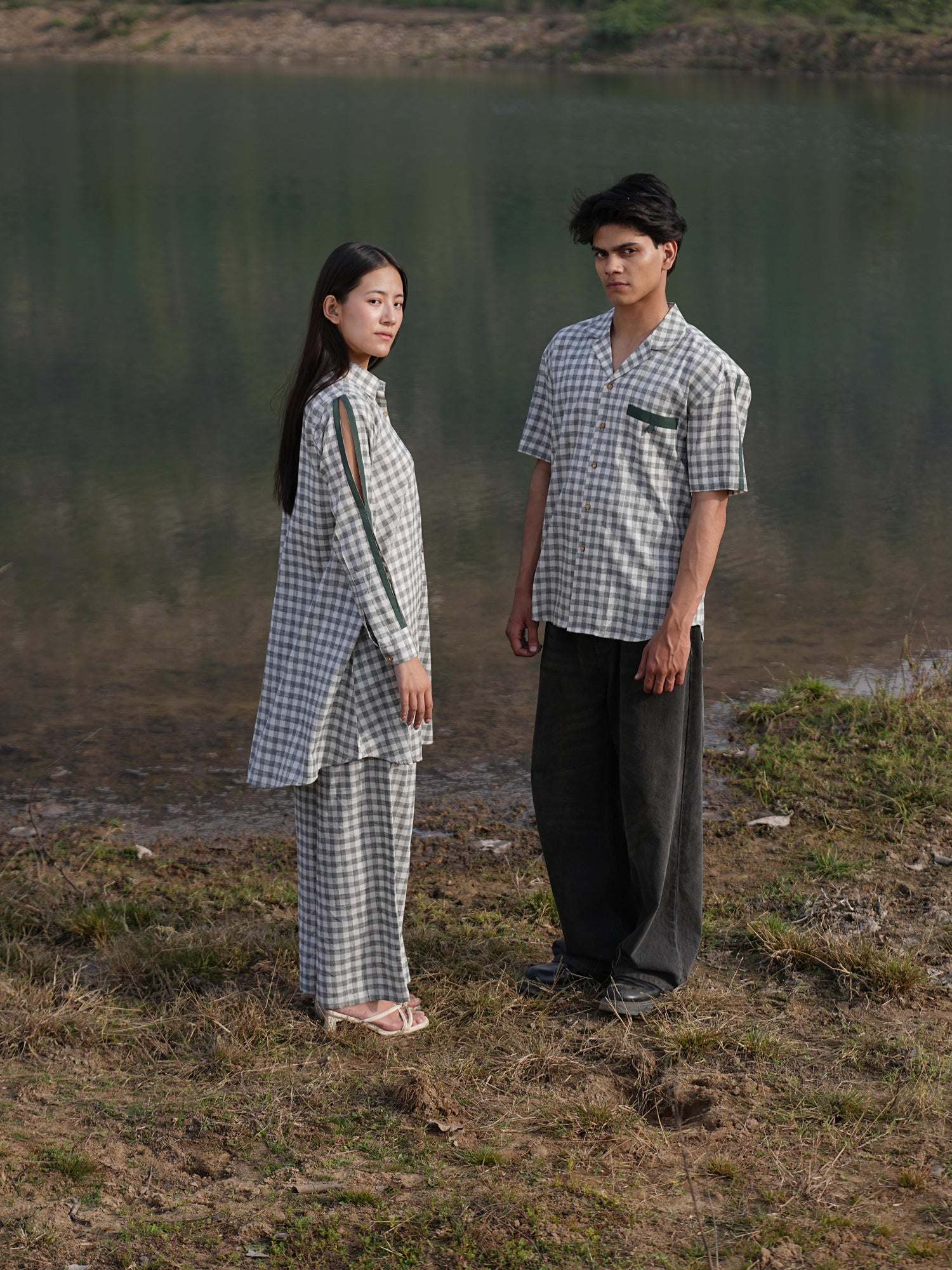 Model styling the cotton co-ord set for a warm summer day