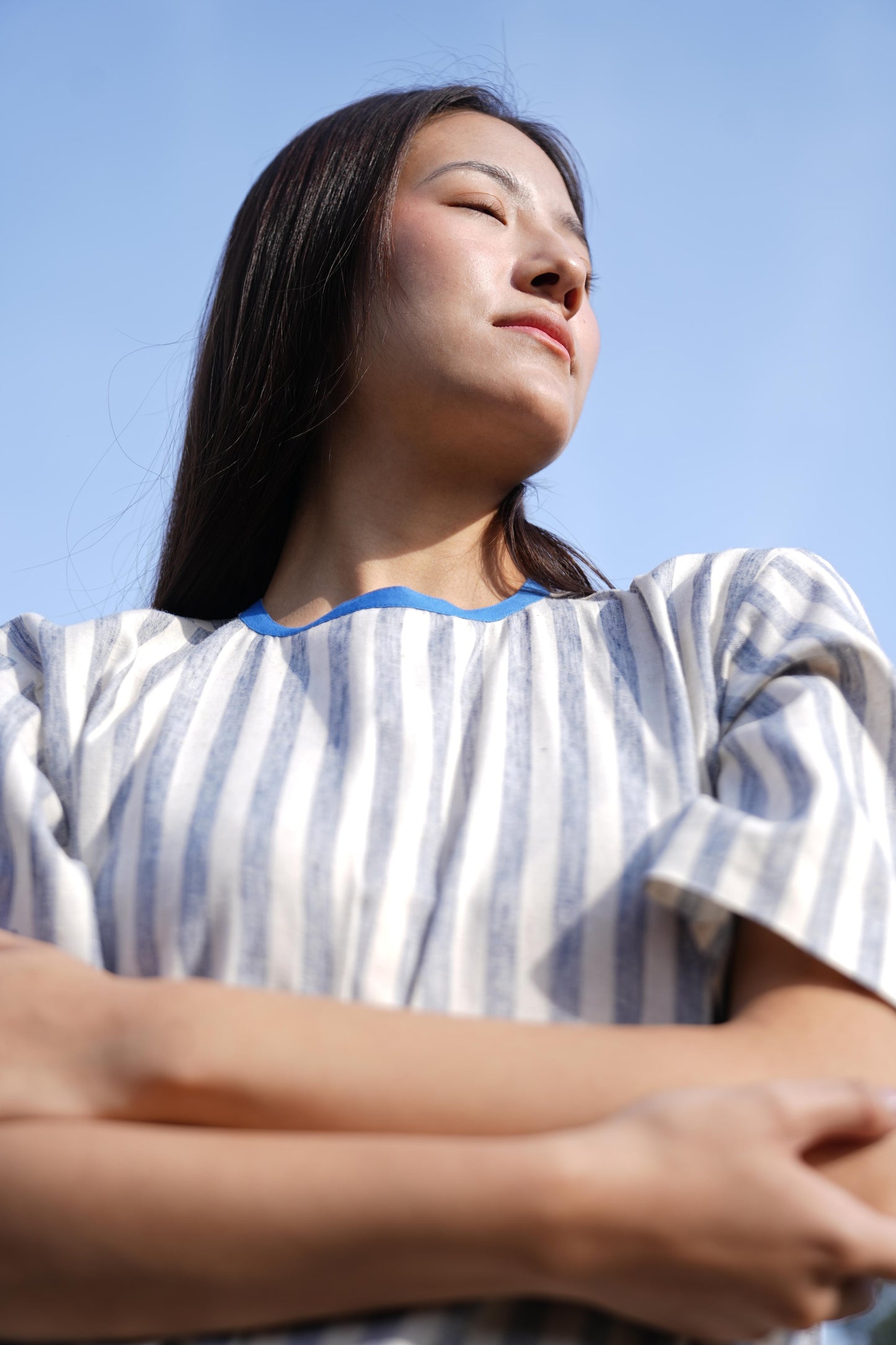 Sutra Stripe Dress with Button Back in breathable cotton, made for Indian summers