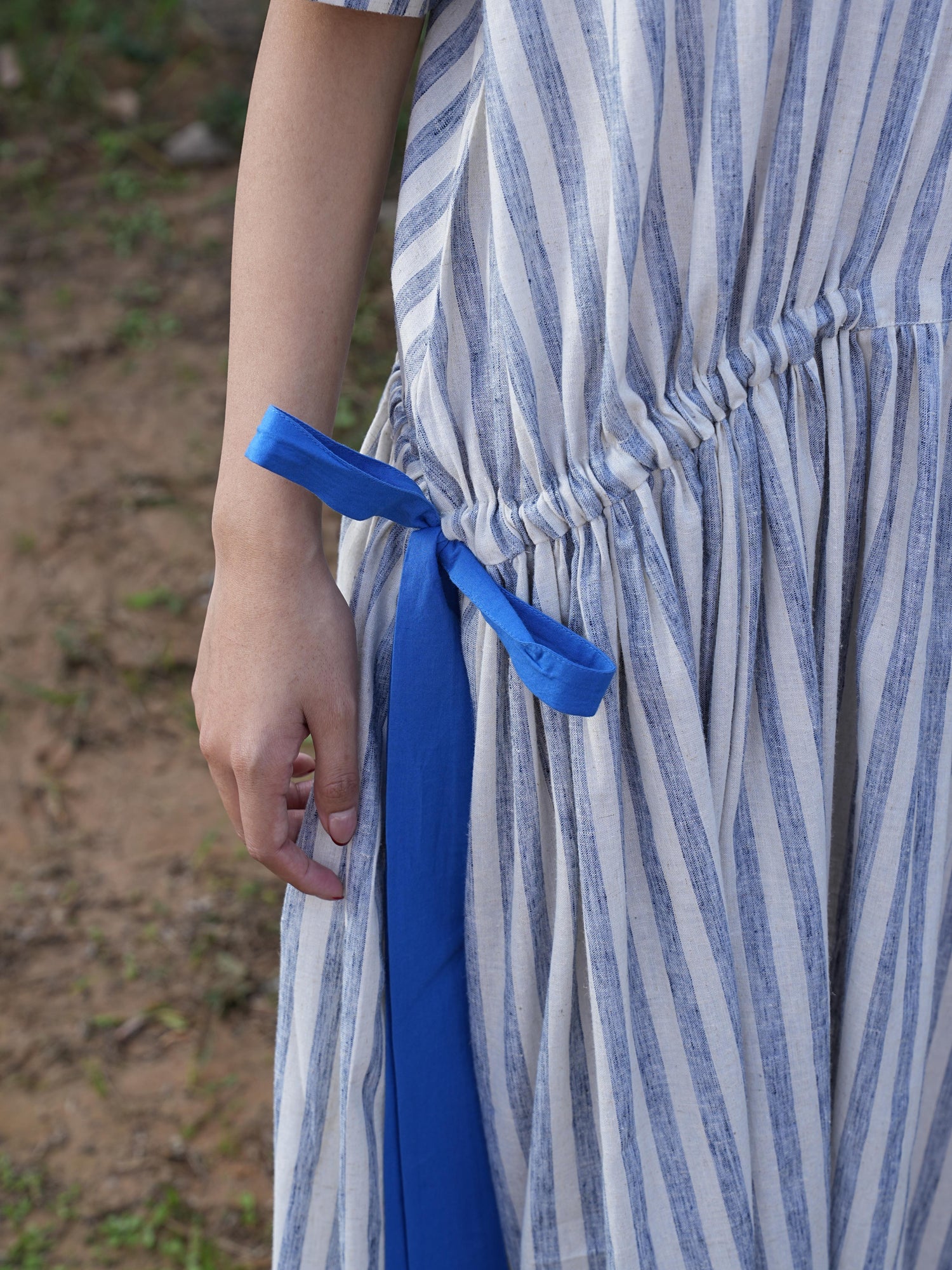Sutra Stripe Dress with Button Back styled simply for everyday wear