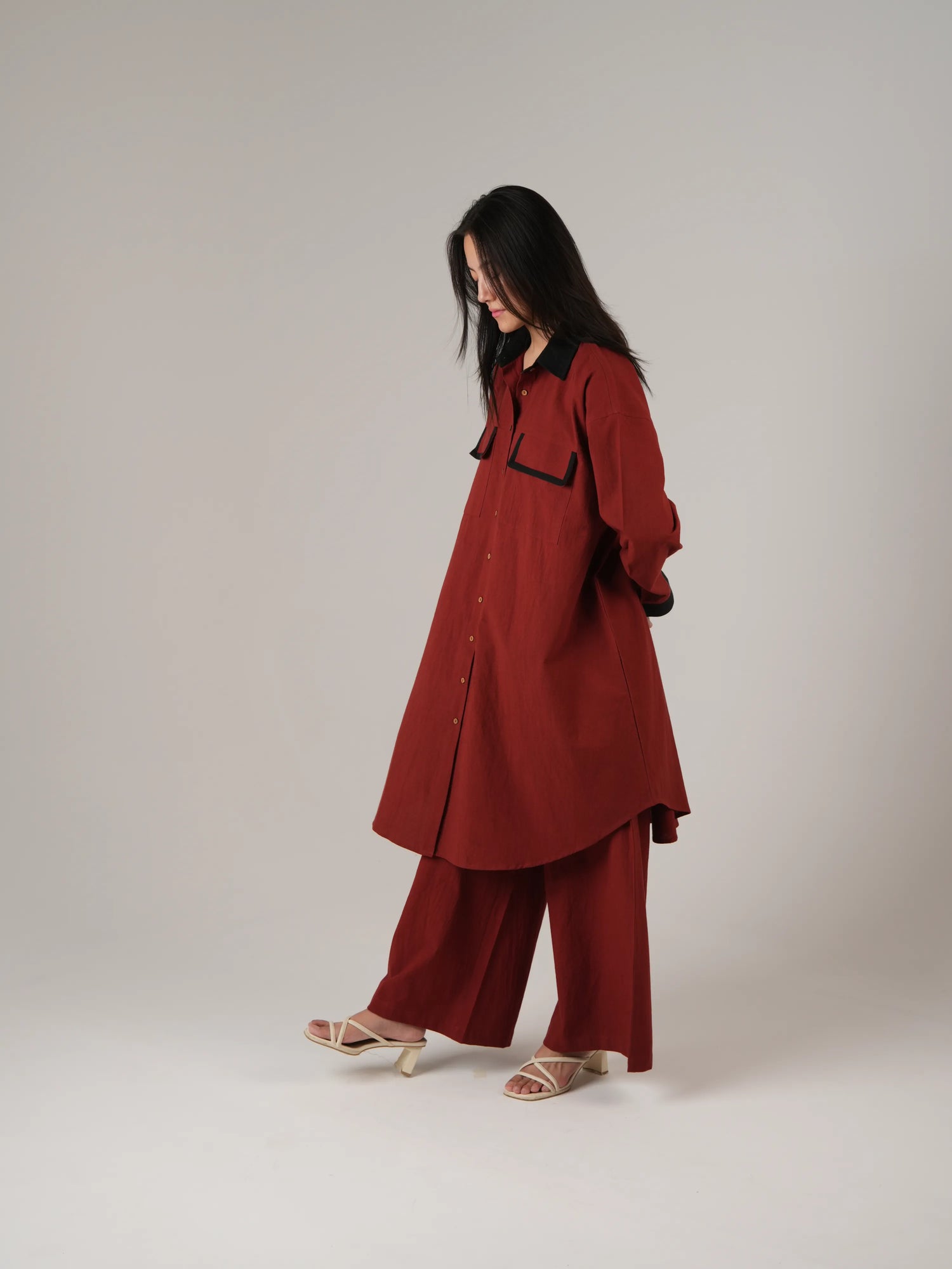 Vanshitaaz Blood Red Anti Fit Cotton Co-ord set with Black Stripes Detailing