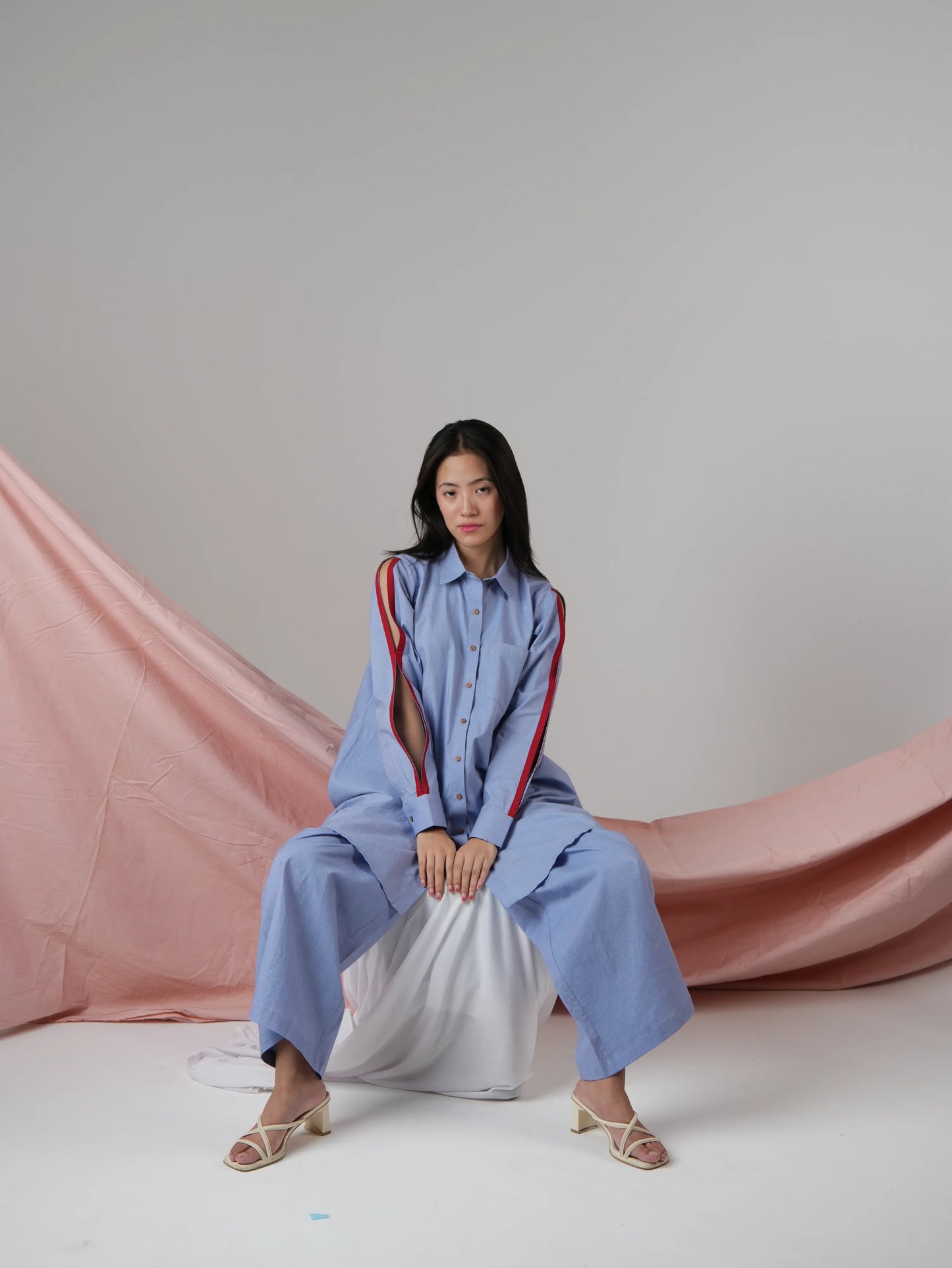 Vanshitaaz Jacaranda Cotton Co-ord set with Red Stripes Detailing