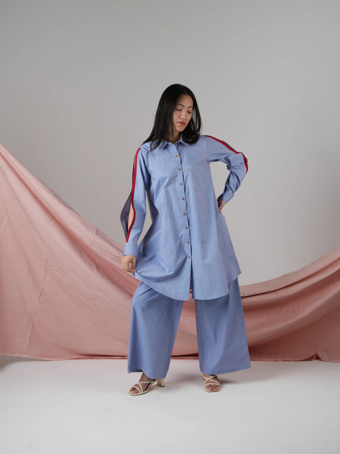 Vanshitaaz Jacaranda Cotton Co-ord set with Red Stripes Detailing