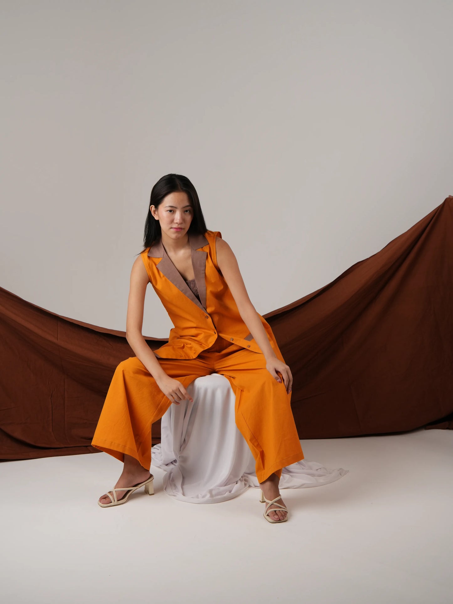 Vanshitaaz Orange Popsicle Cotton Co-ord set with Stripe Detailing ( 3 Pc Set )