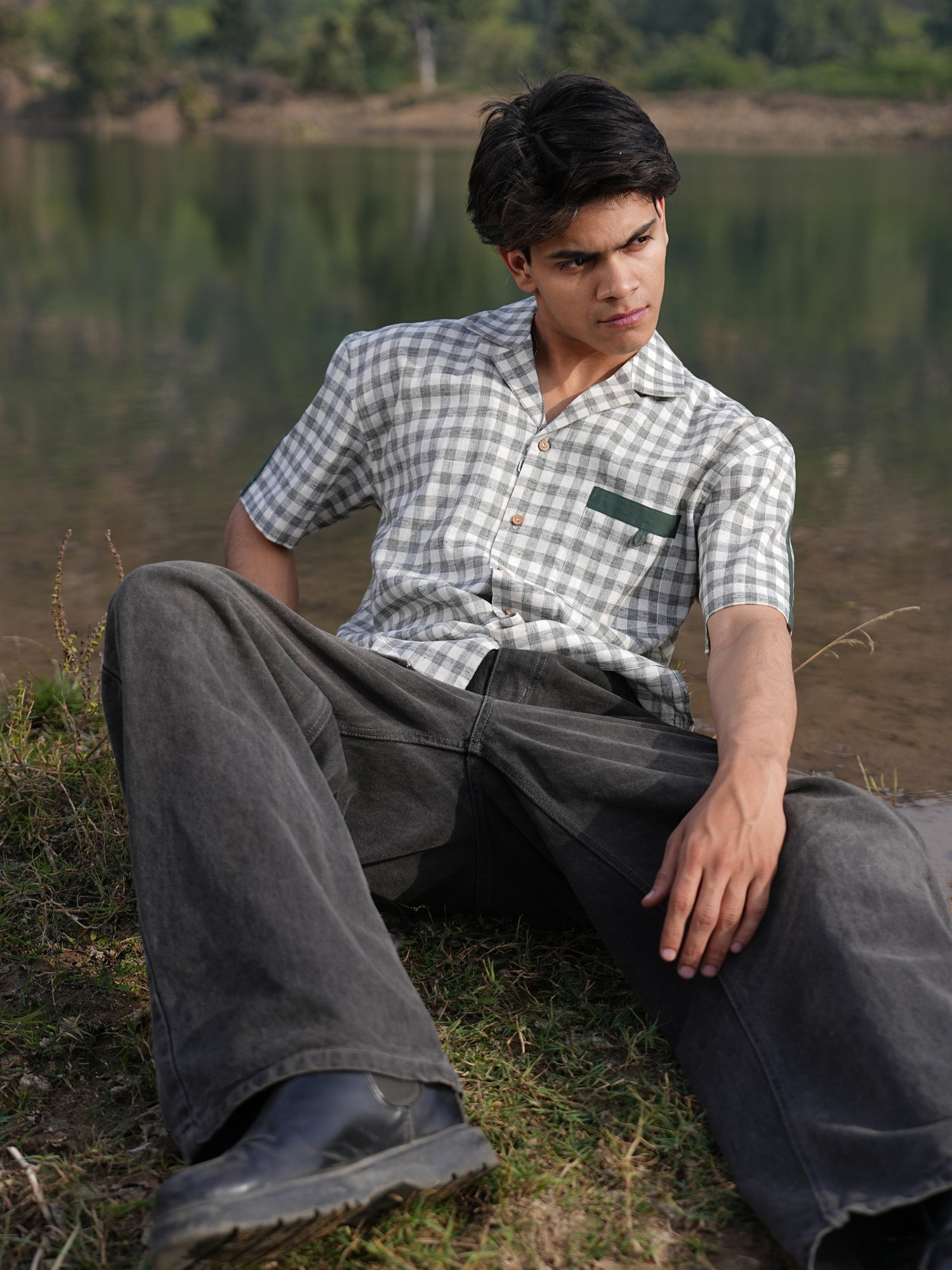 Sutra Camp Collar Check Shirt