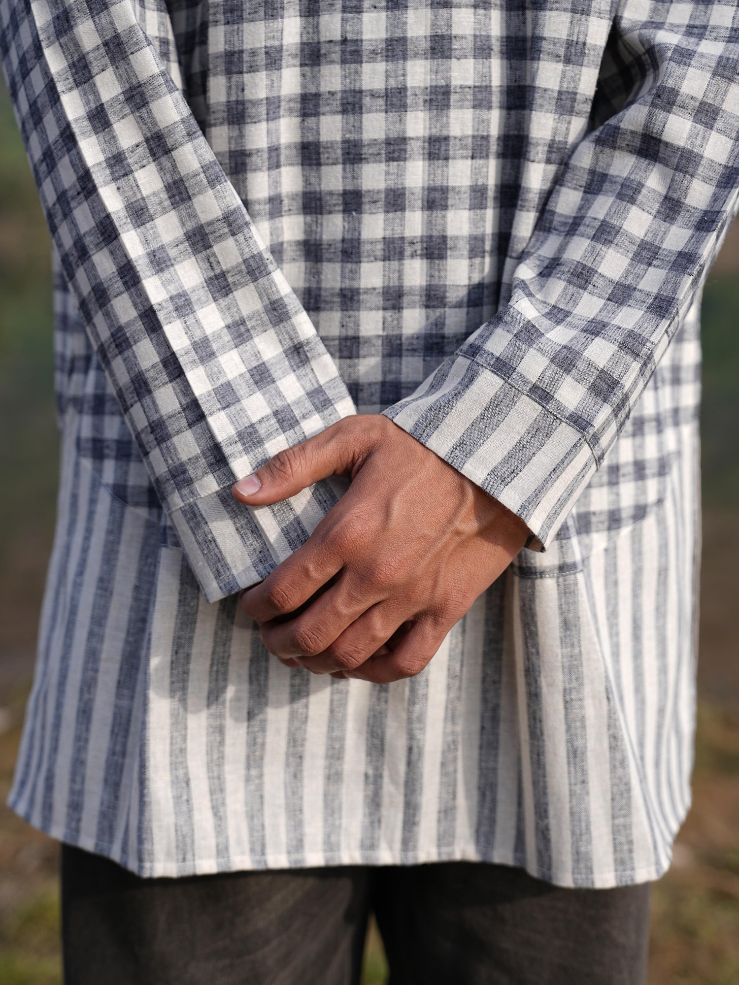 Black Stripe Dress & Check Kurta Duo