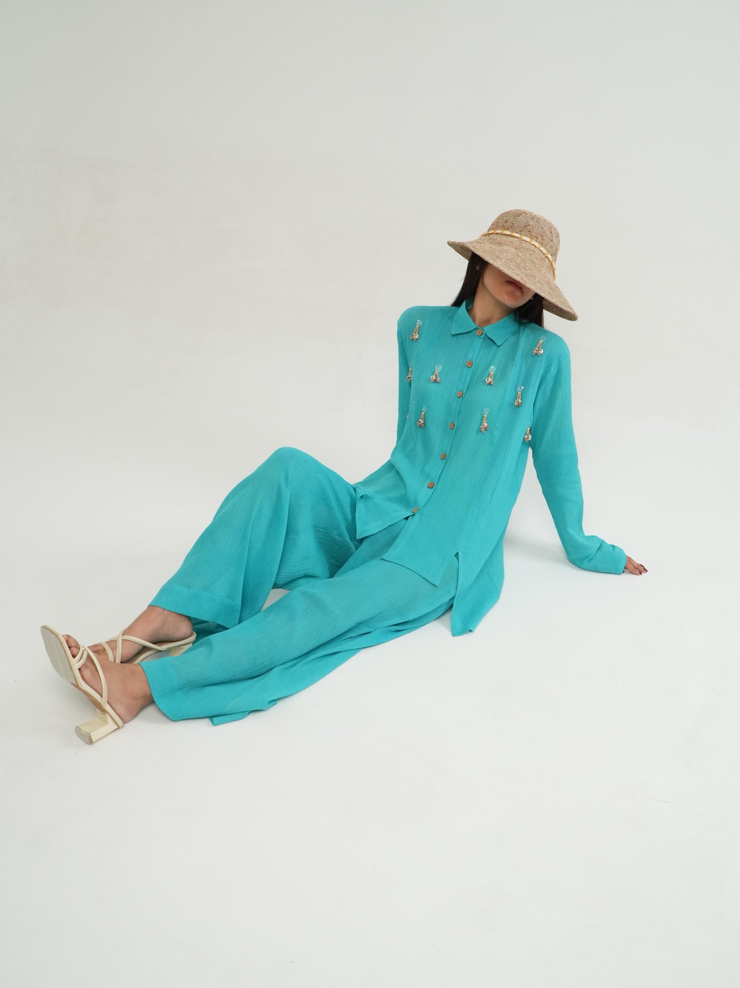 Vanshitaaz Turquoise Crinkled Cotton Co-ord