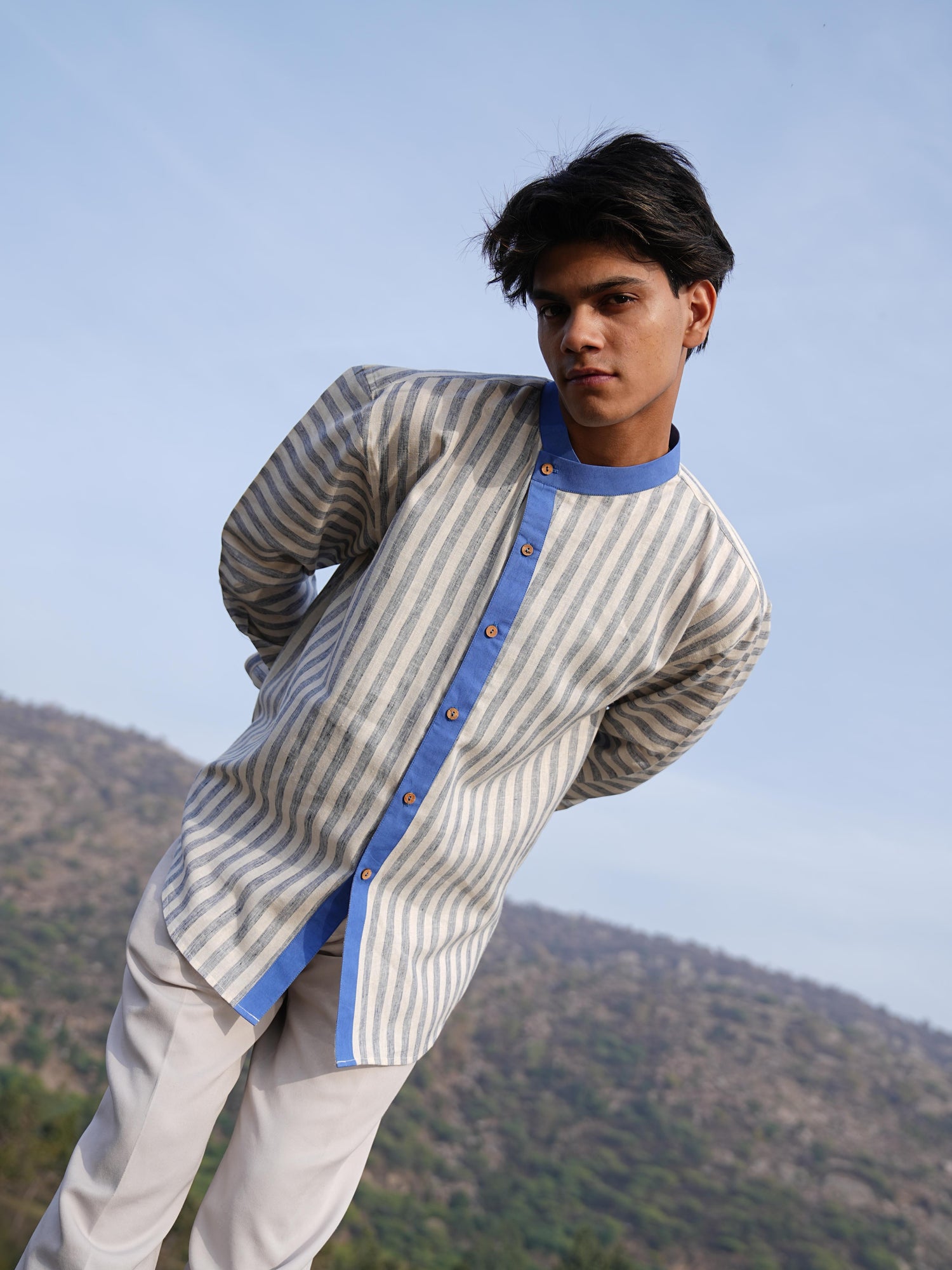 Sutra Asymmetric Stripe Shirt
