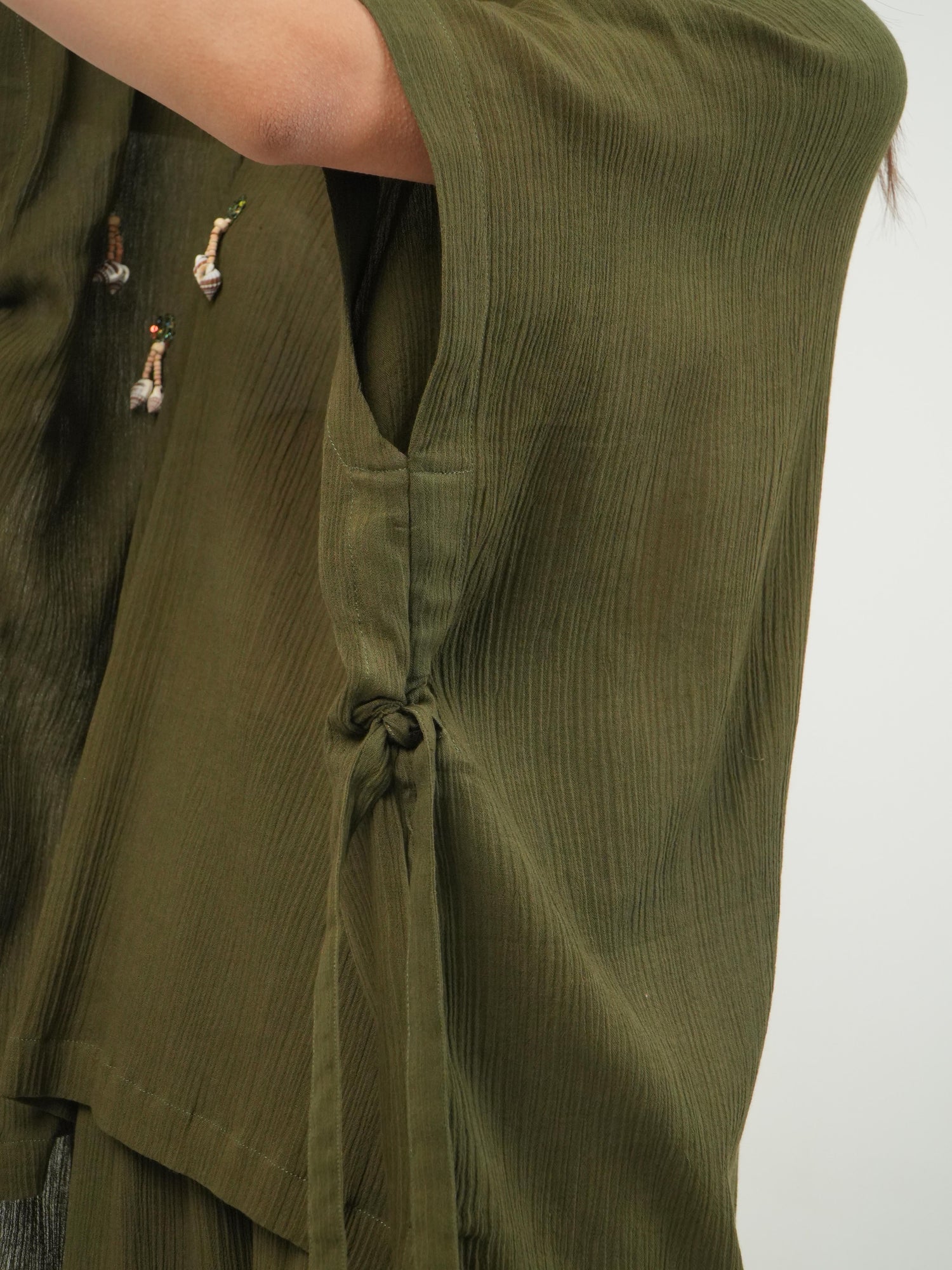 Back view of the Olive crinkled cotton co-ord set