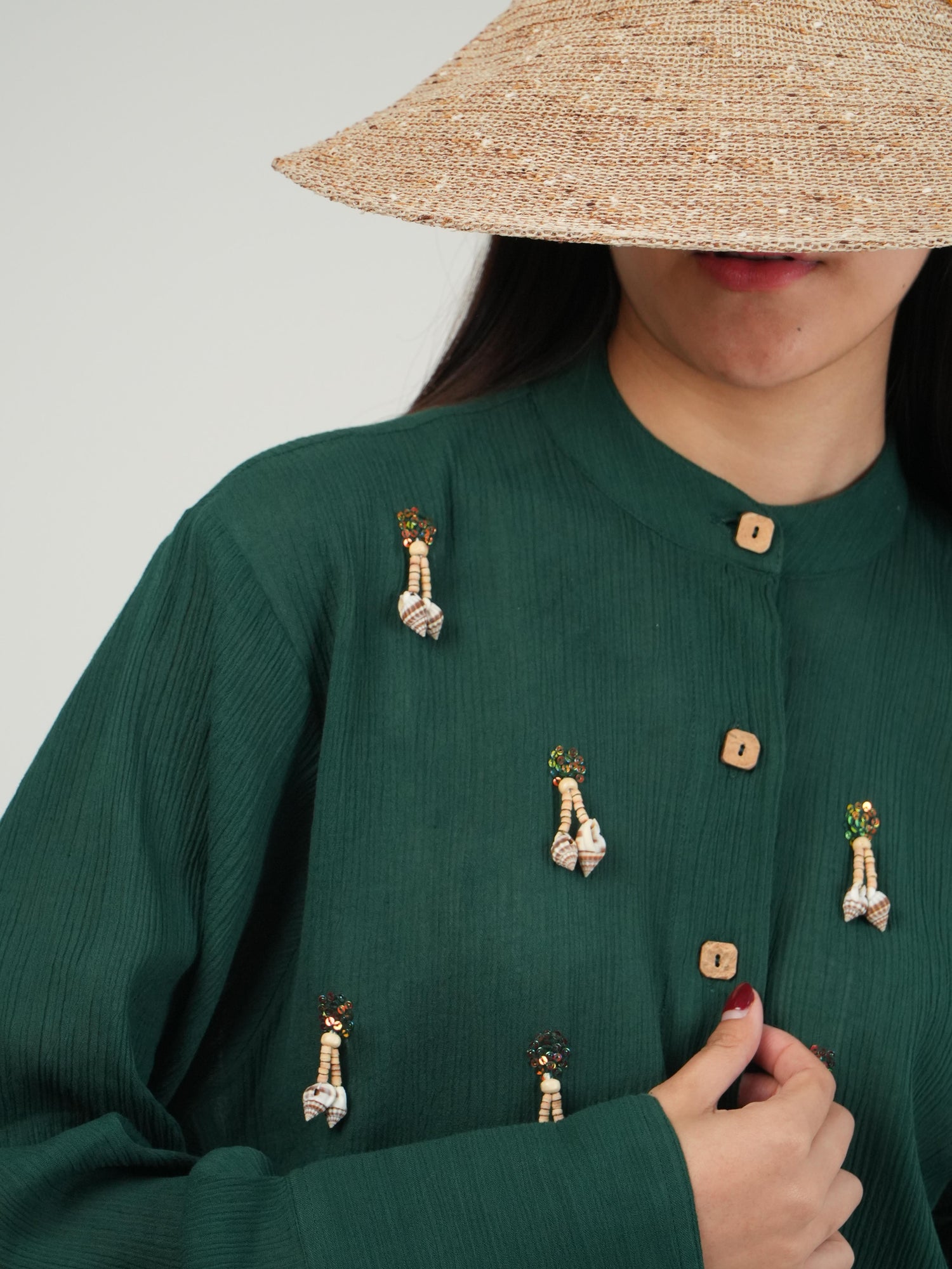 Back view of the Racing Green crinkled cotton co-ord set