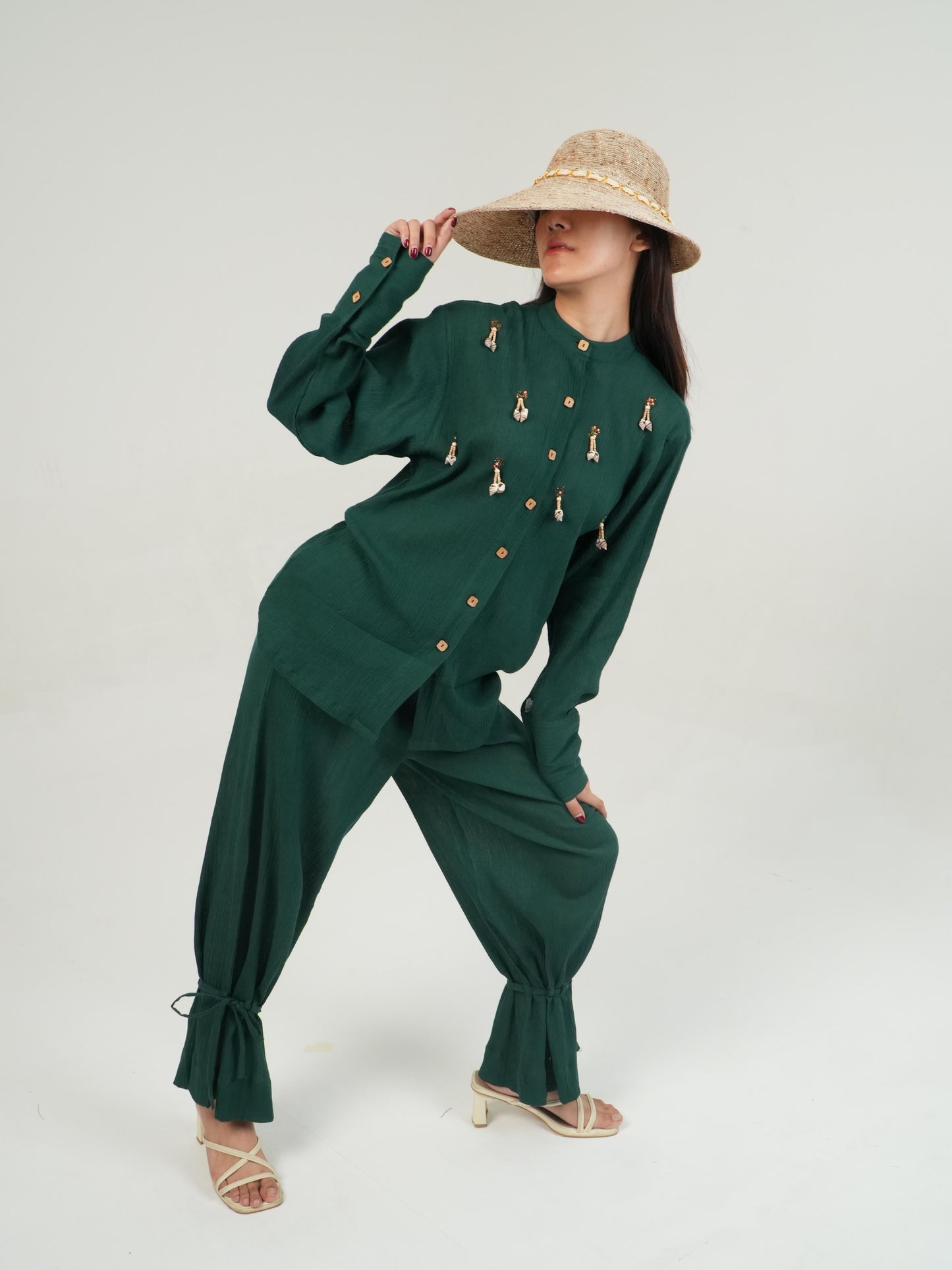 Vanshitaaz Racing Green Crinkled Cotton Co-ord