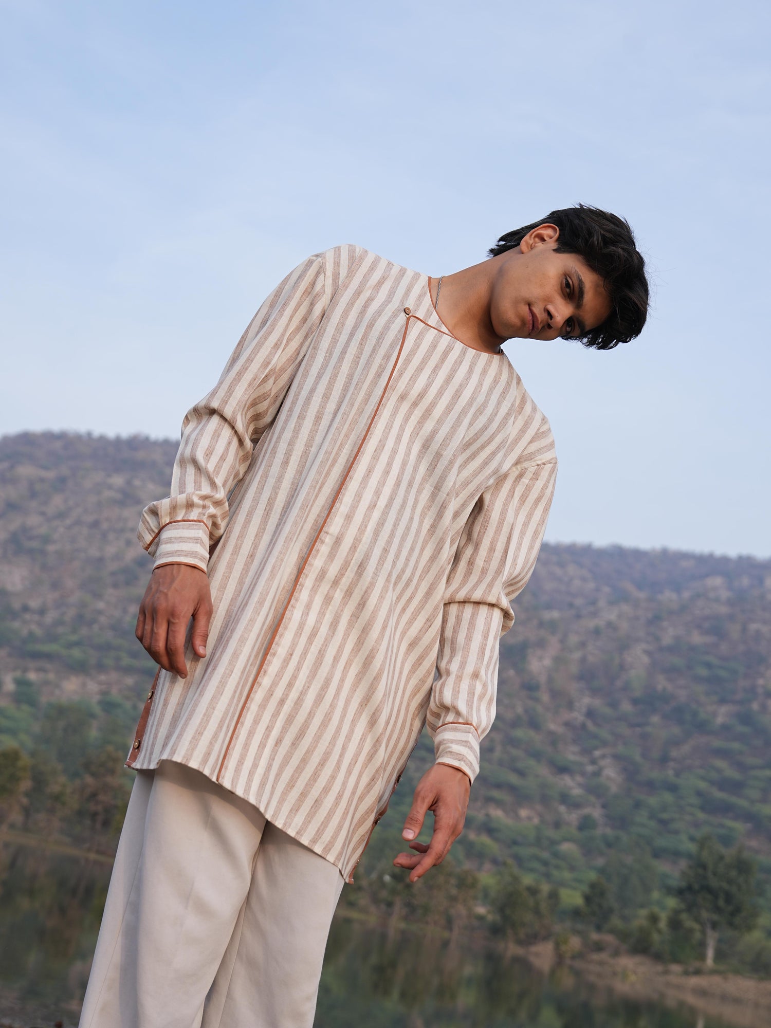 Rust Check Coord & Stripe Kurta Duo