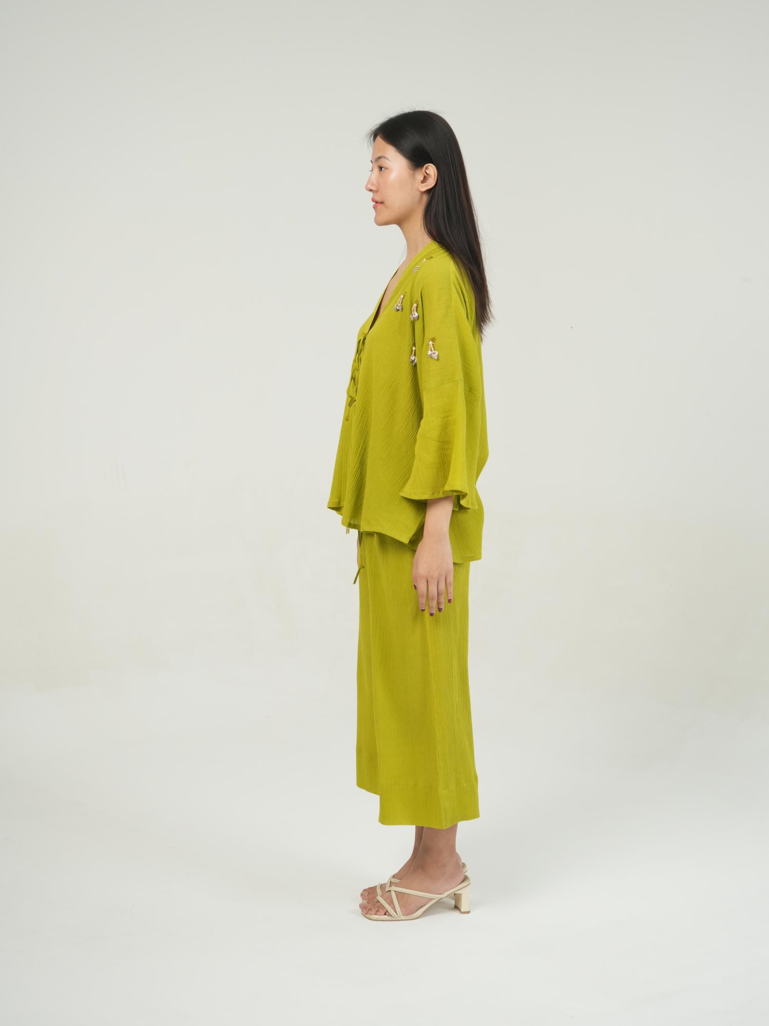 Back view of the Lime Green crinkled cotton co-ord set