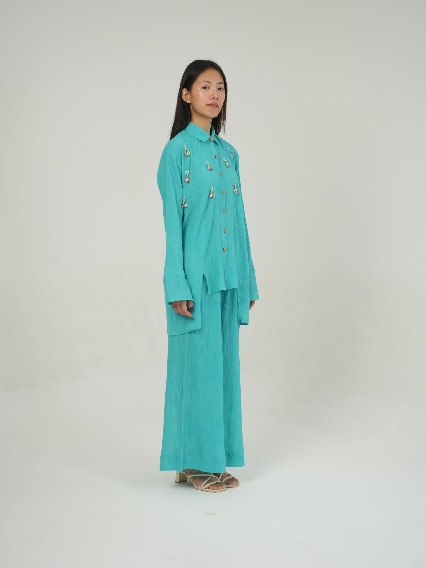 Vanshitaaz Turquoise Crinkled Cotton Co-ord