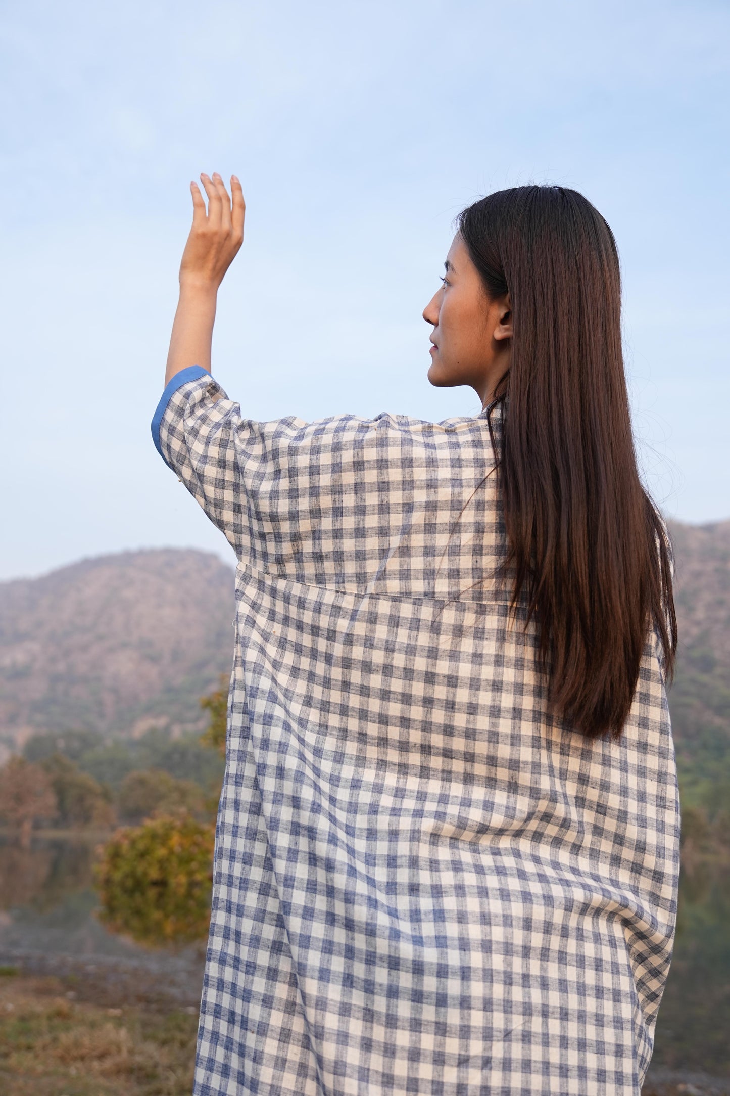 Easy, movement-friendly anti-fit checked cotton co-ord set for women