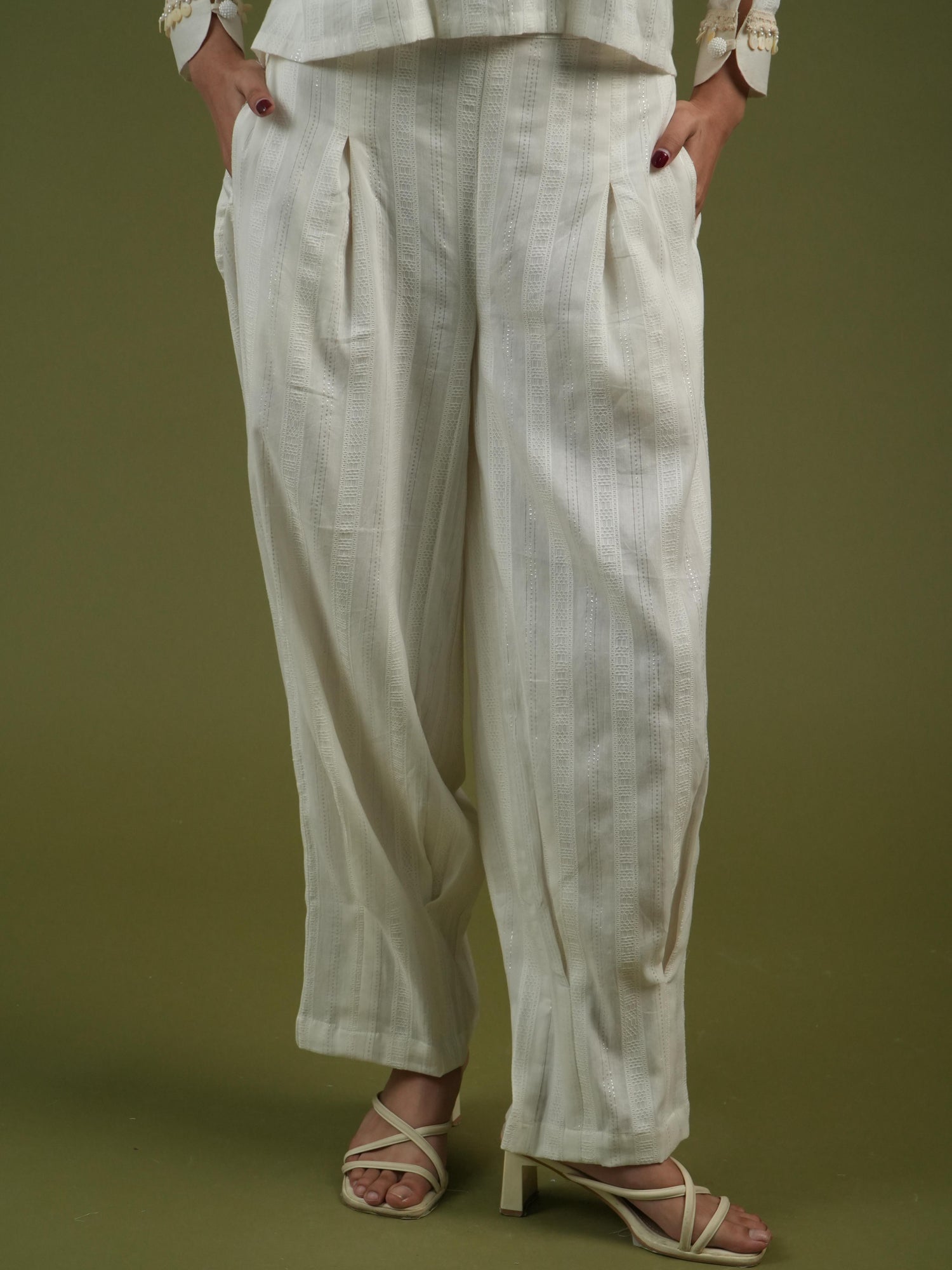 Vanshitaaz Ivory Grace Embroidered Shirt & Pleated Pants Set