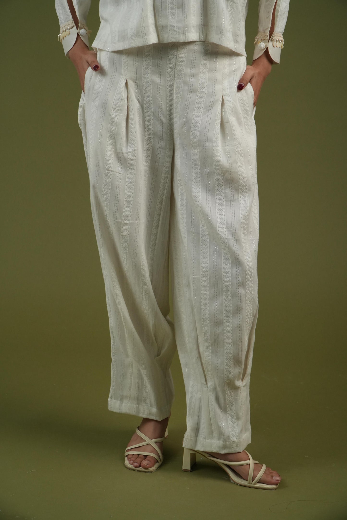 Vanshitaaz Ivory Grace Embroidered Shirt & Pleated Pants Set