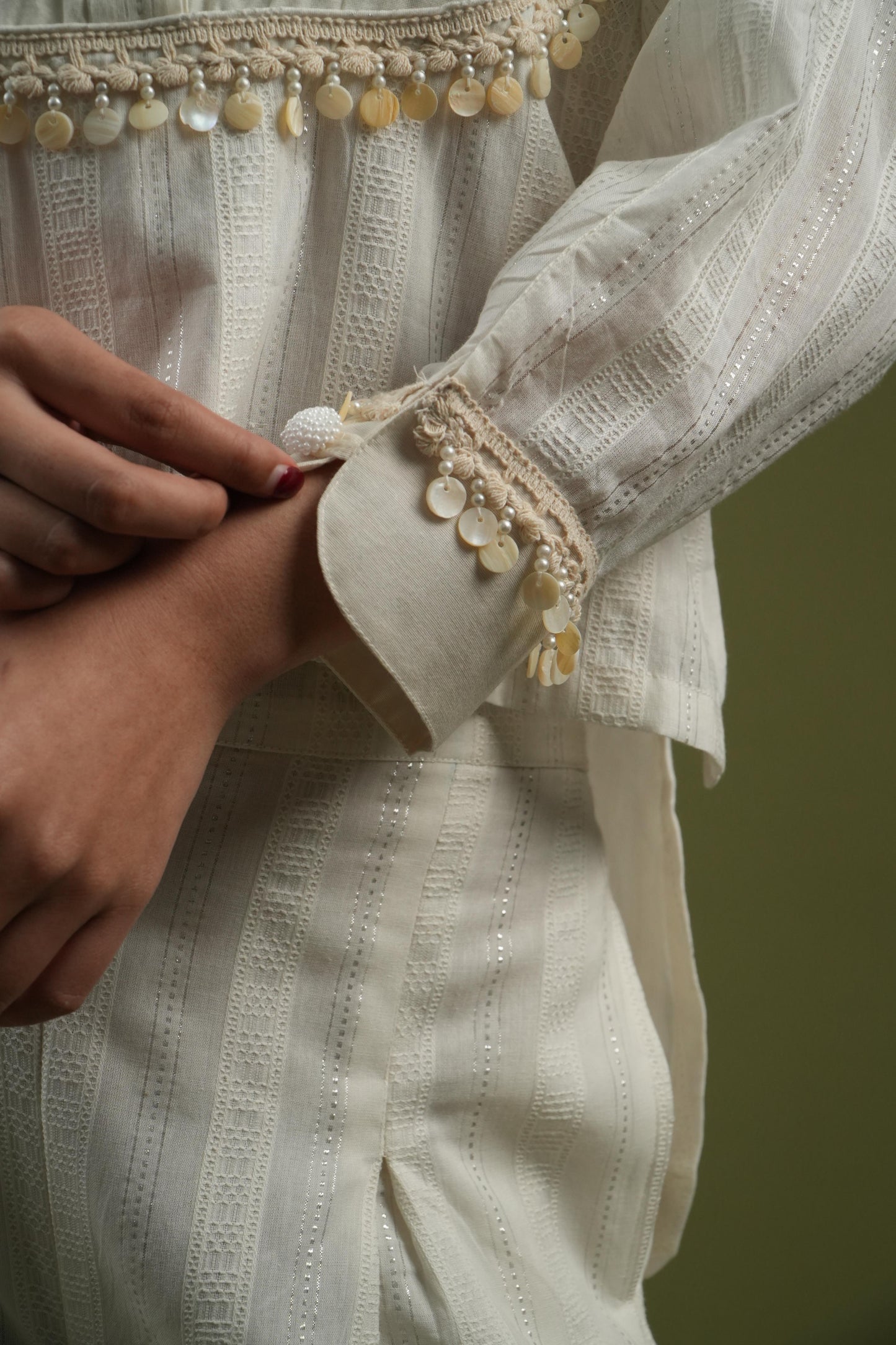 Vanshitaaz Ivory Grace Embroidered Shirt & Pleated Pants Set