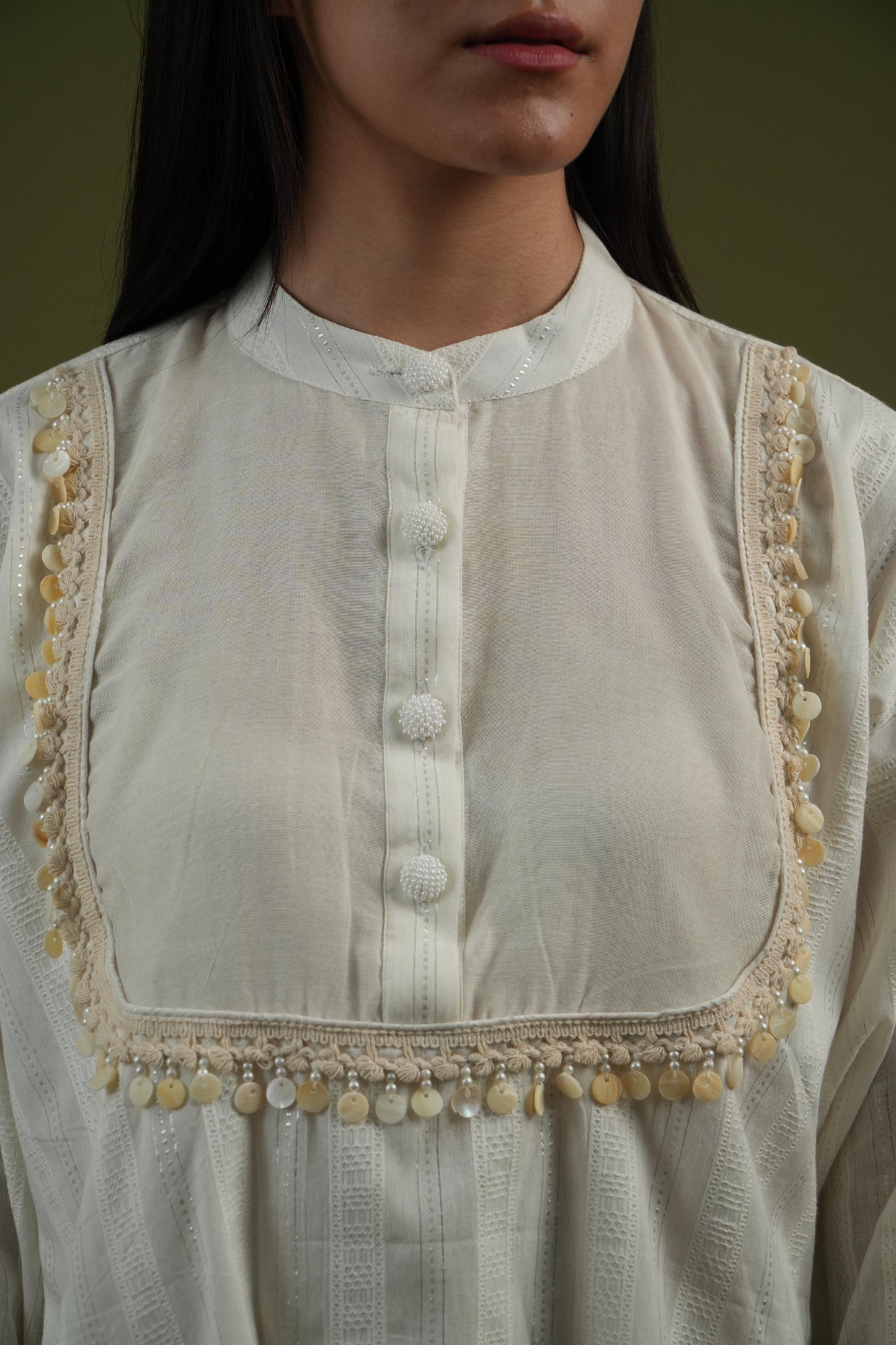 Vanshitaaz Ivory Grace Embroidered Shirt & Pleated Pants Set