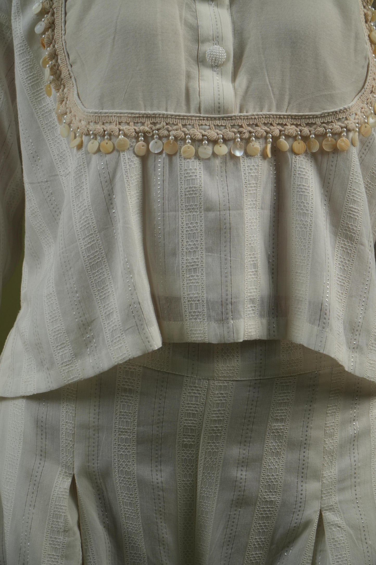 Vanshitaaz Ivory Grace Embroidered Shirt & Pleated Pants Set