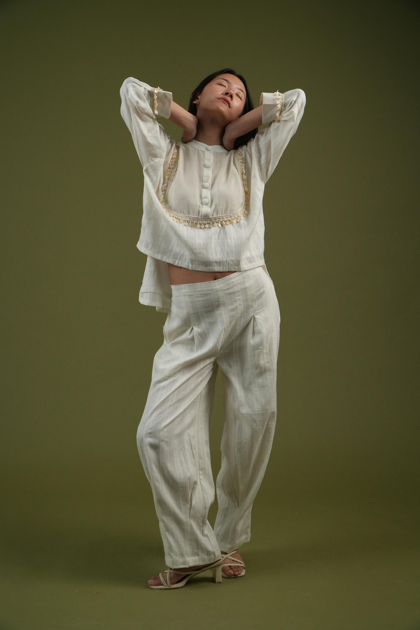 Vanshitaaz Ivory Grace Embroidered Shirt & Pleated Pants Set