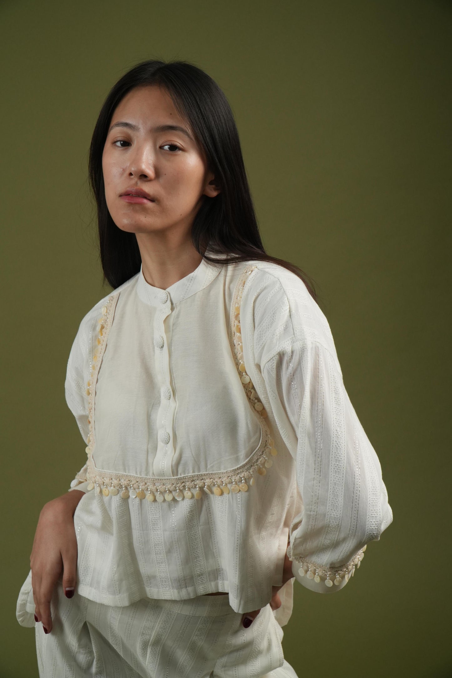 Vanshitaaz Ivory Grace Embroidered Shirt & Pleated Pants Set