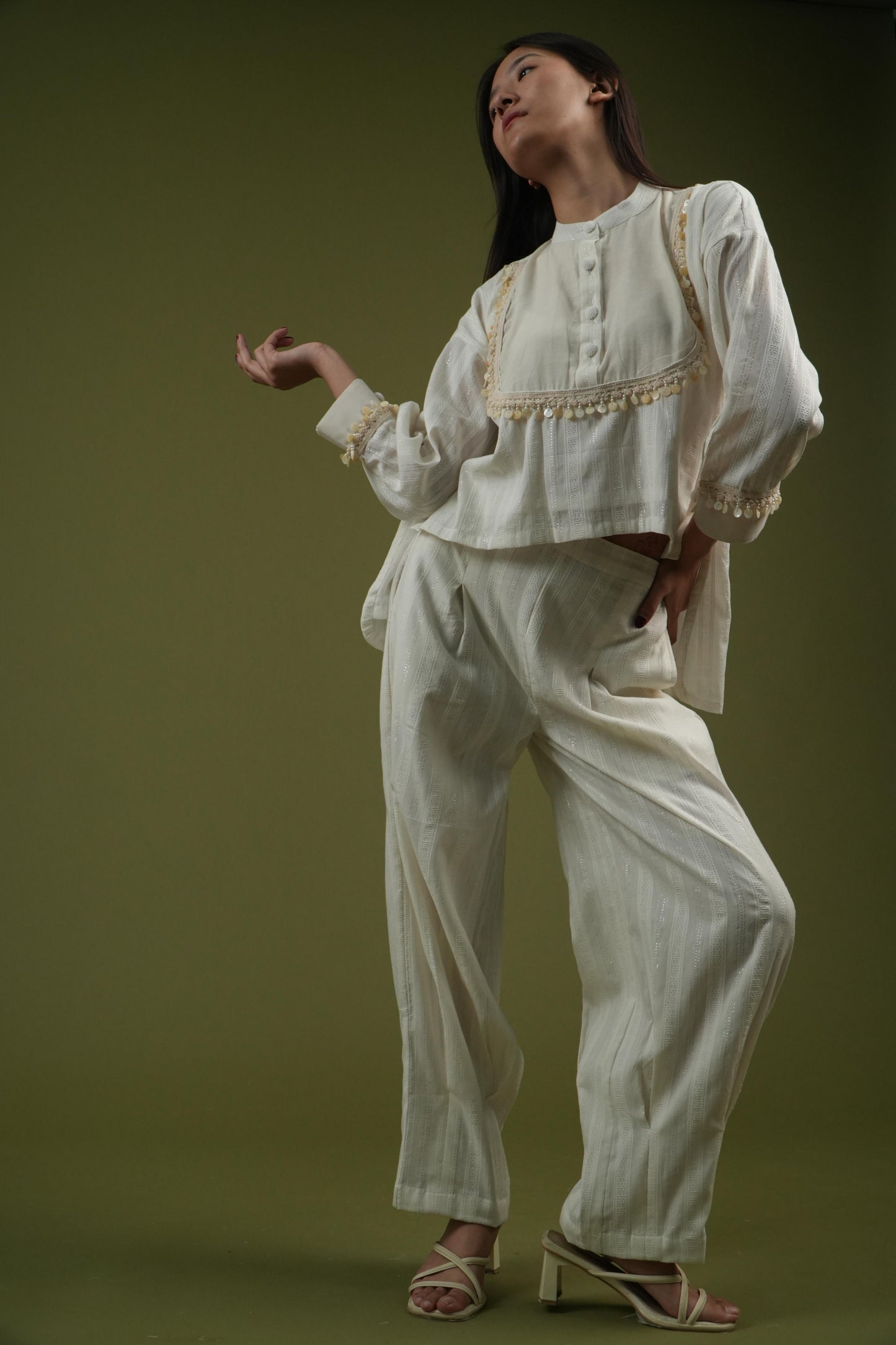 Vanshitaaz Ivory Grace Embroidered Shirt & Pleated Pants Set