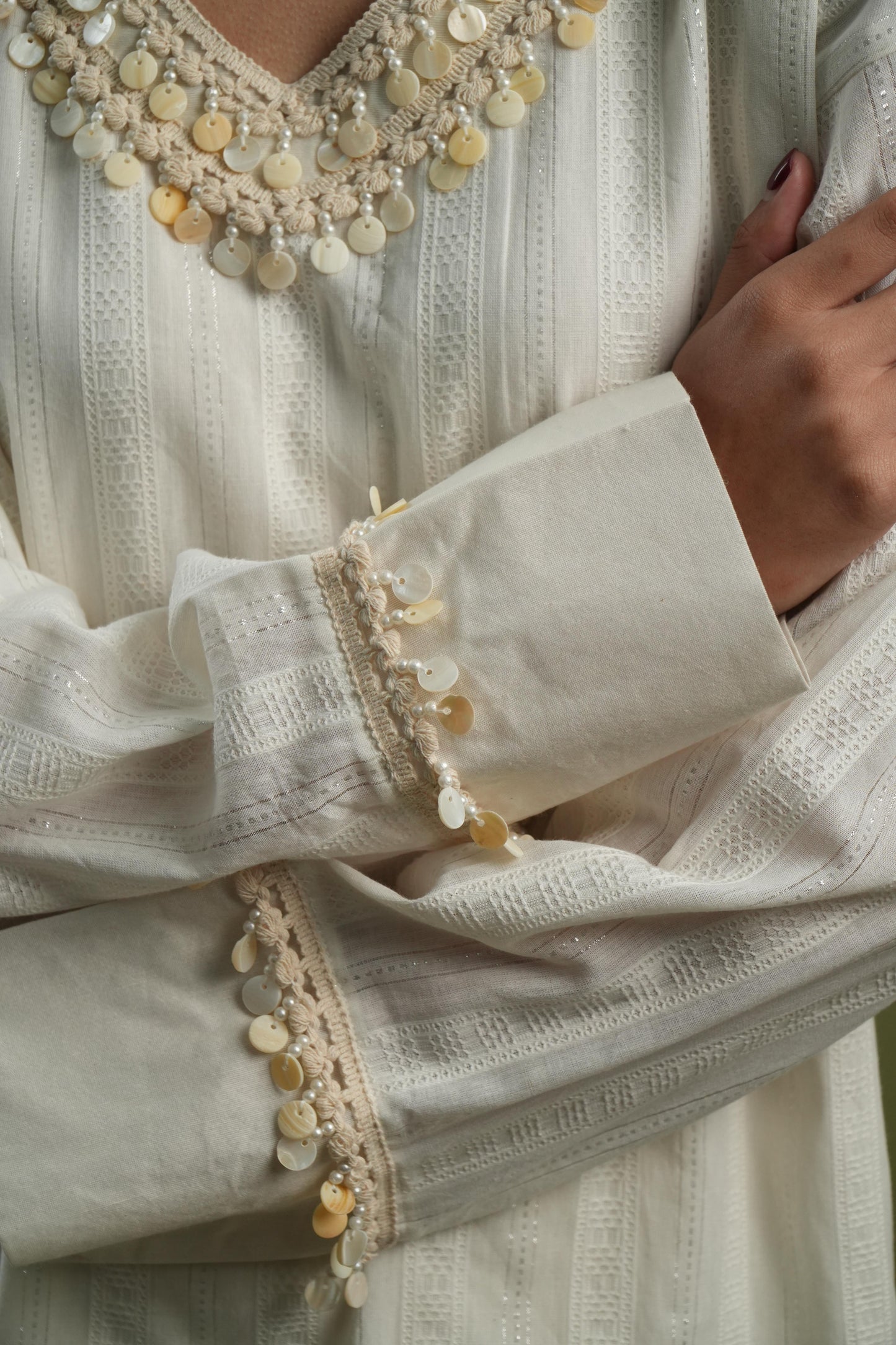 Vanshitaaz Ivory Essence Embroidered Tunic & Slit Pants Set