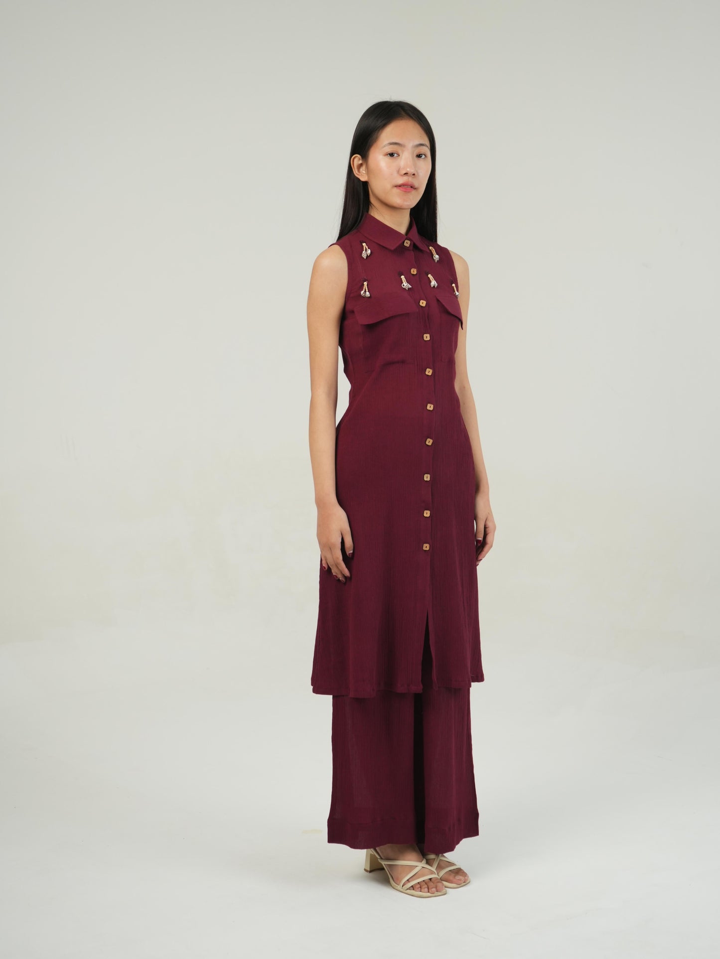 Vanshitaaz Merlot Crinkled Cotton Co-ord